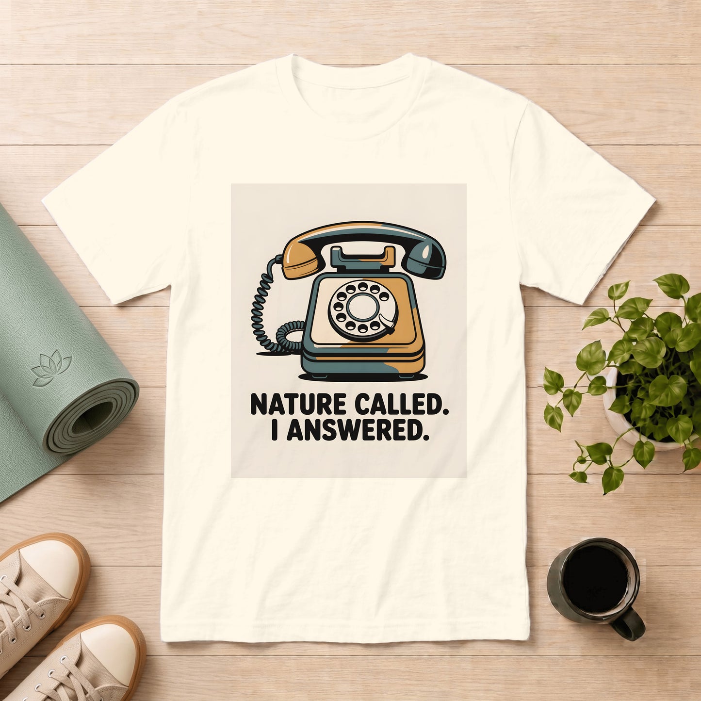 Nature Called T-Shirt — Retro Phone Graphic "Nature Called. I Answered."