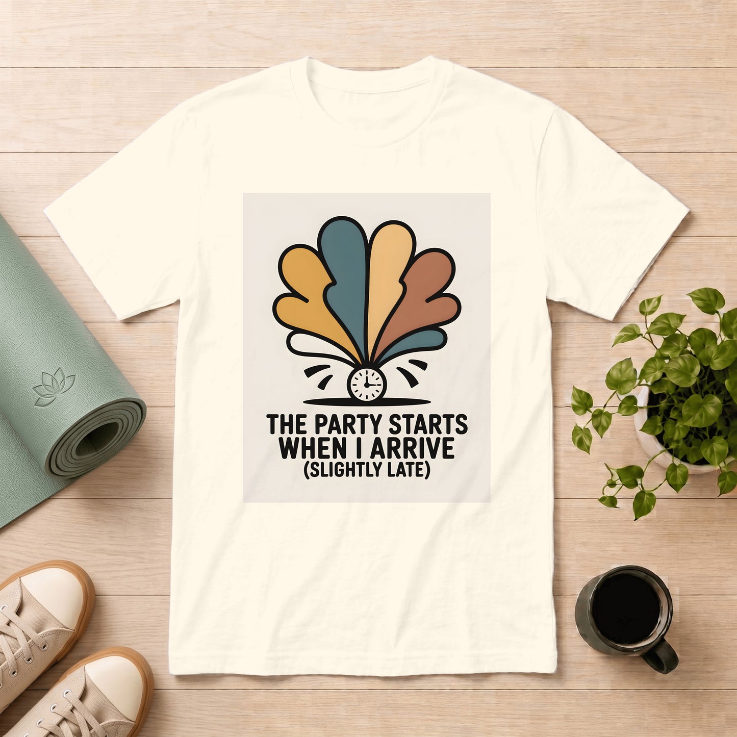 Retro Party T-Shirt — “The Party Starts When I Arrive (Slightly Late)”