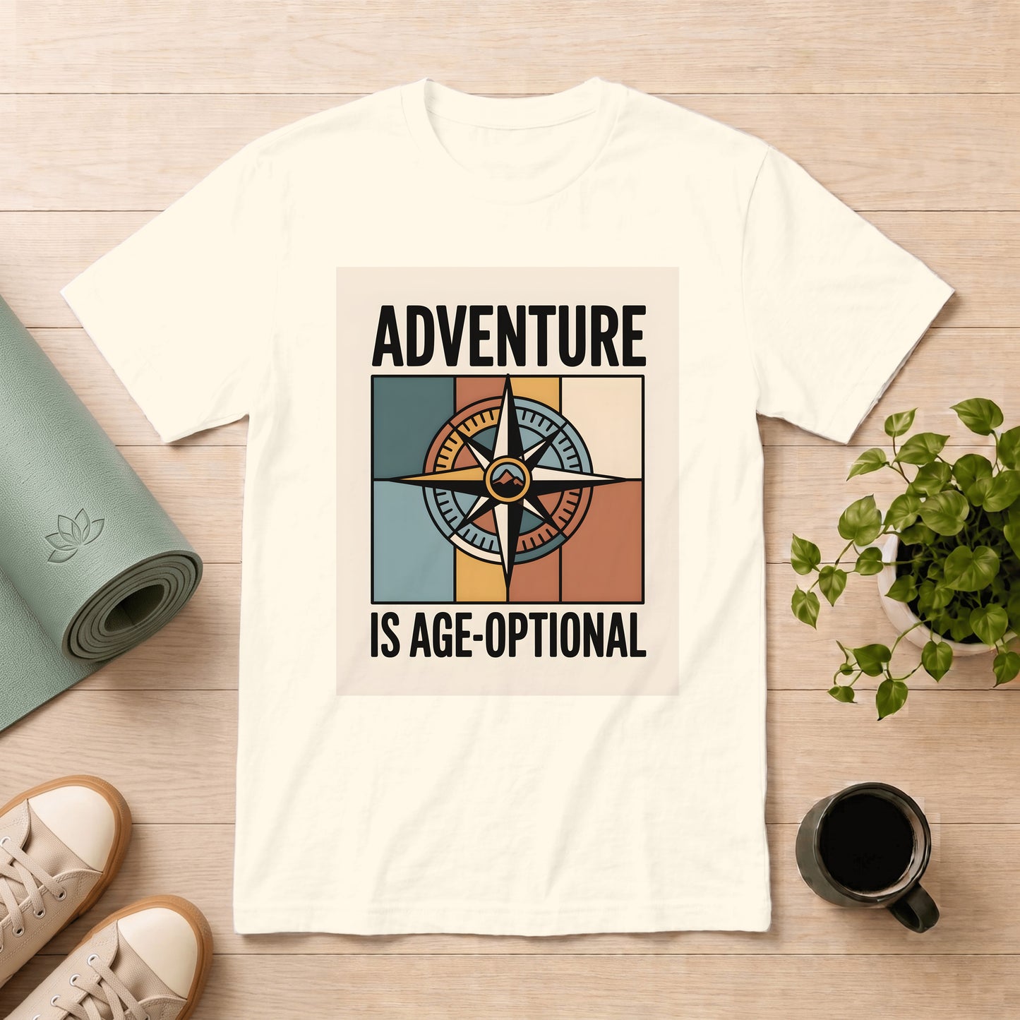 Adventure Is Age-Optional T-Shirt — Retro Compass Graphic Tee