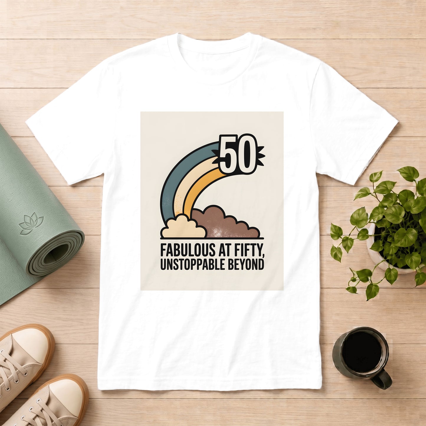 50th Birthday T-Shirt — "Fabulous at Fifty, Unstoppable Beyond" Retro Rainbow Tee