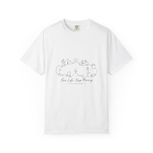 Adventure Line Art T‑Shirt — "One Life Keep Moving" Outdoor Minimalist Tee
