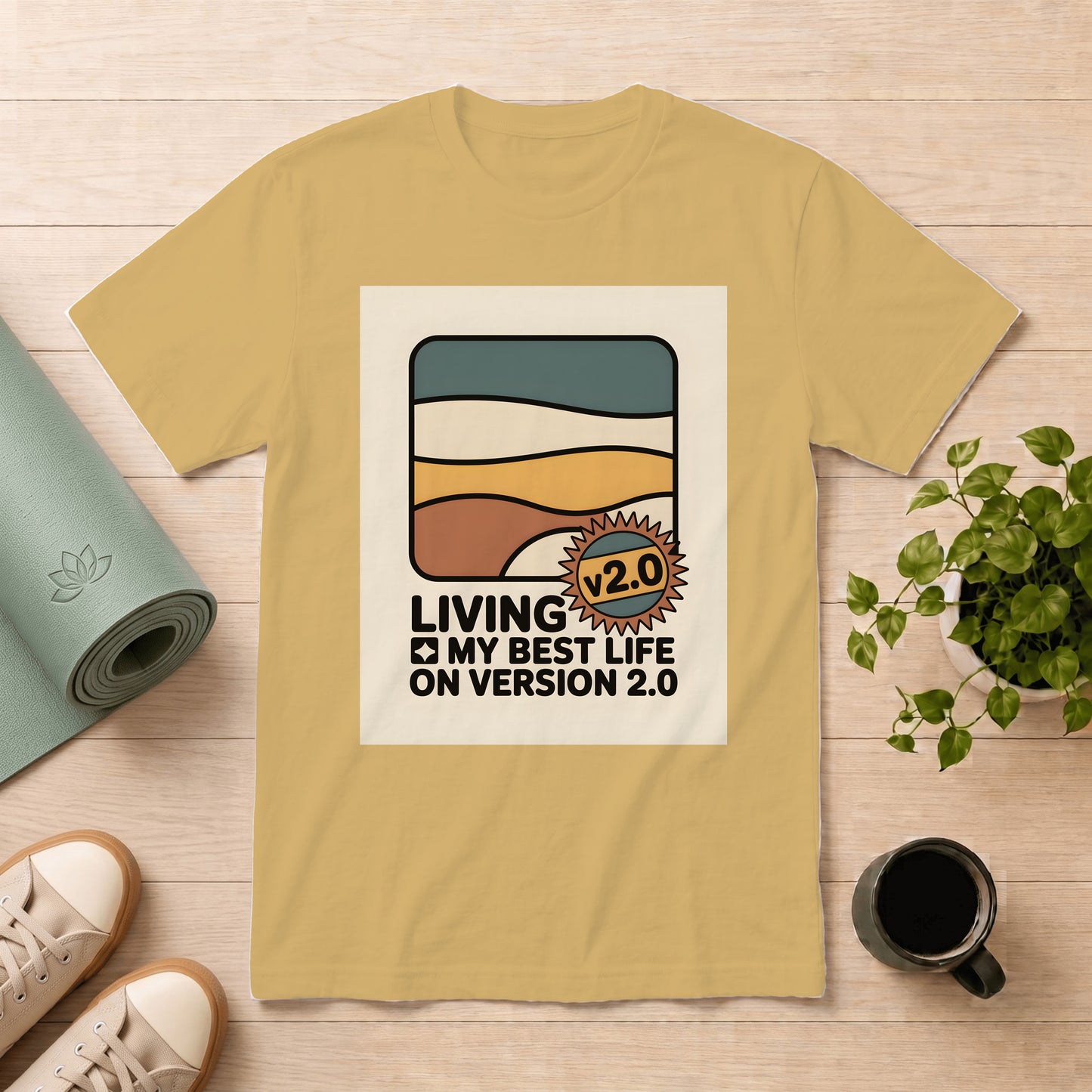 T-Shirt — "Living My Best Life on Version 2.0" Retro Sunset Graphic