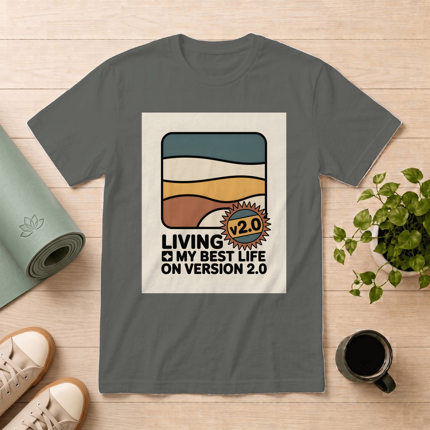 T-Shirt — "Living My Best Life on Version 2.0" Retro Sunset Graphic