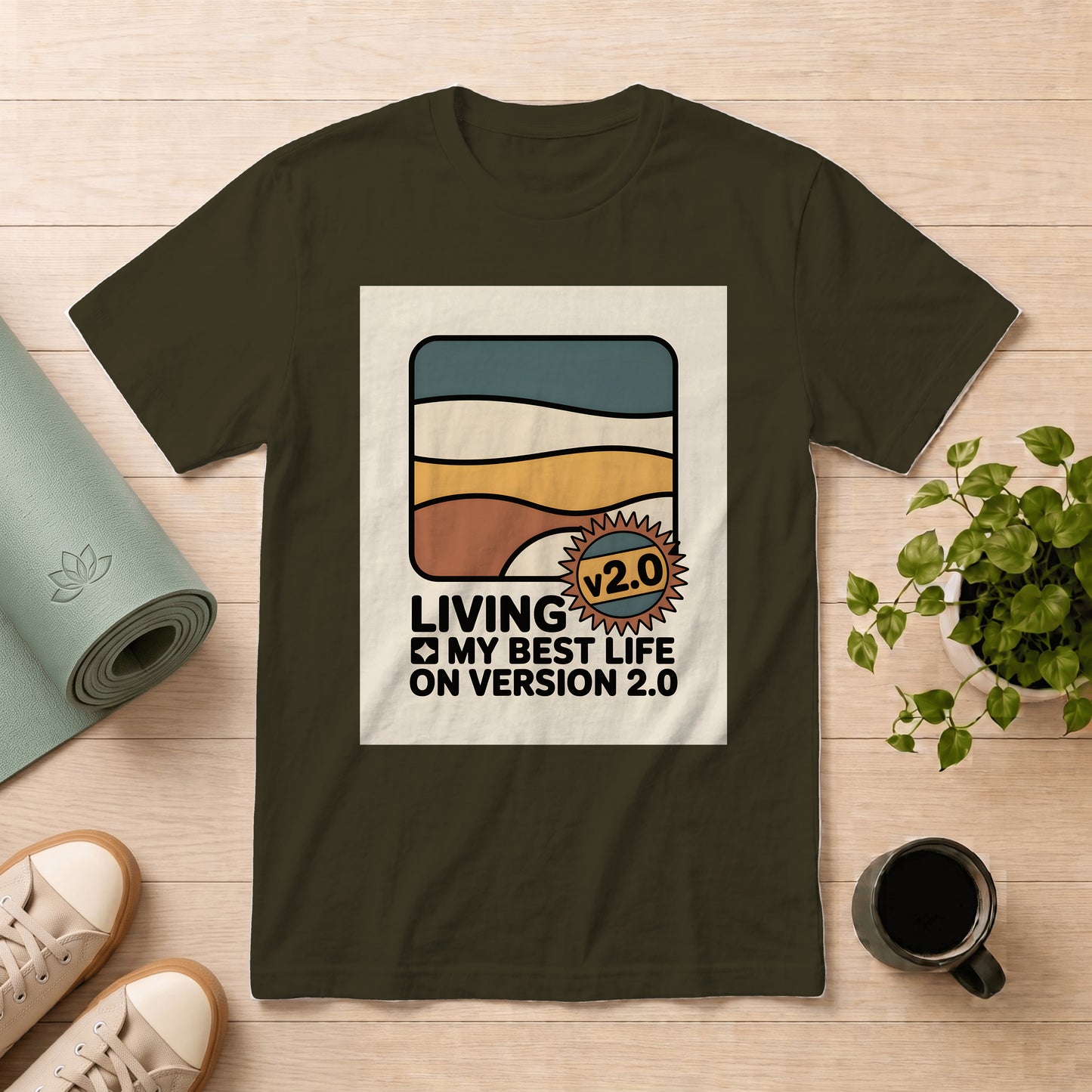 T-Shirt — "Living My Best Life on Version 2.0" Retro Sunset Graphic