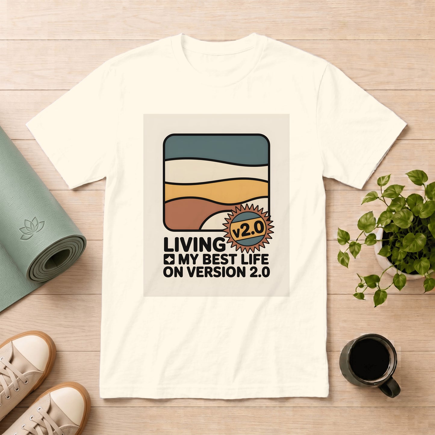 T-Shirt — "Living My Best Life on Version 2.0" Retro Sunset Graphic