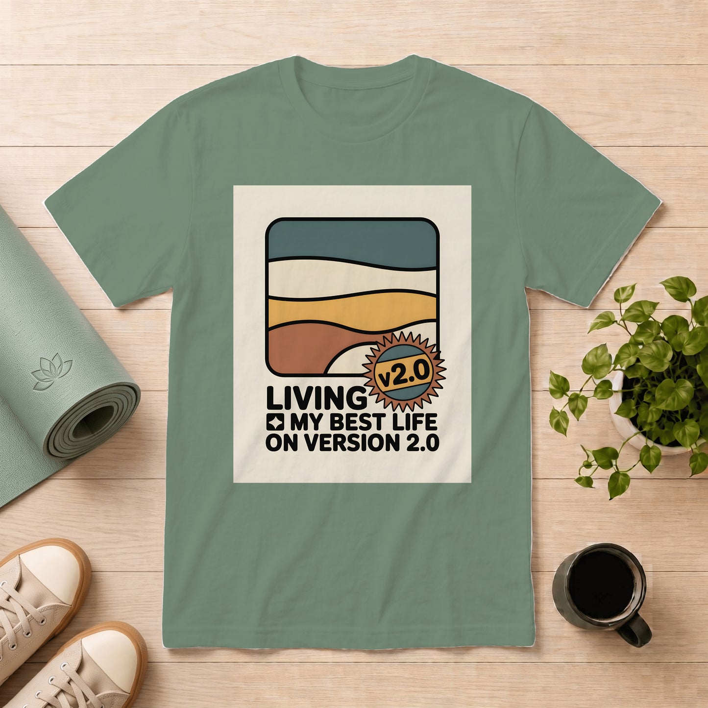 T-Shirt — "Living My Best Life on Version 2.0" Retro Sunset Graphic
