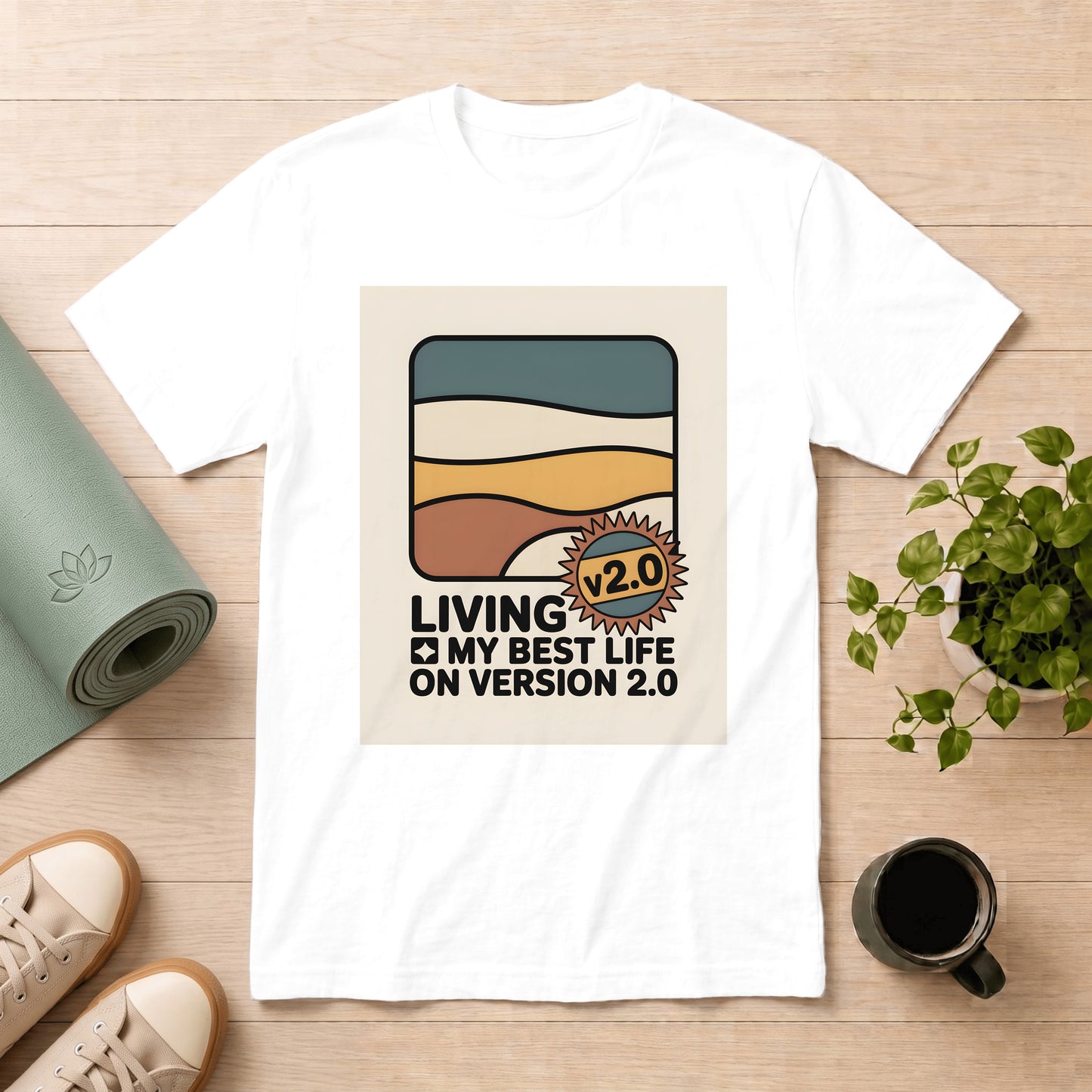 T-Shirt — "Living My Best Life on Version 2.0" Retro Sunset Graphic