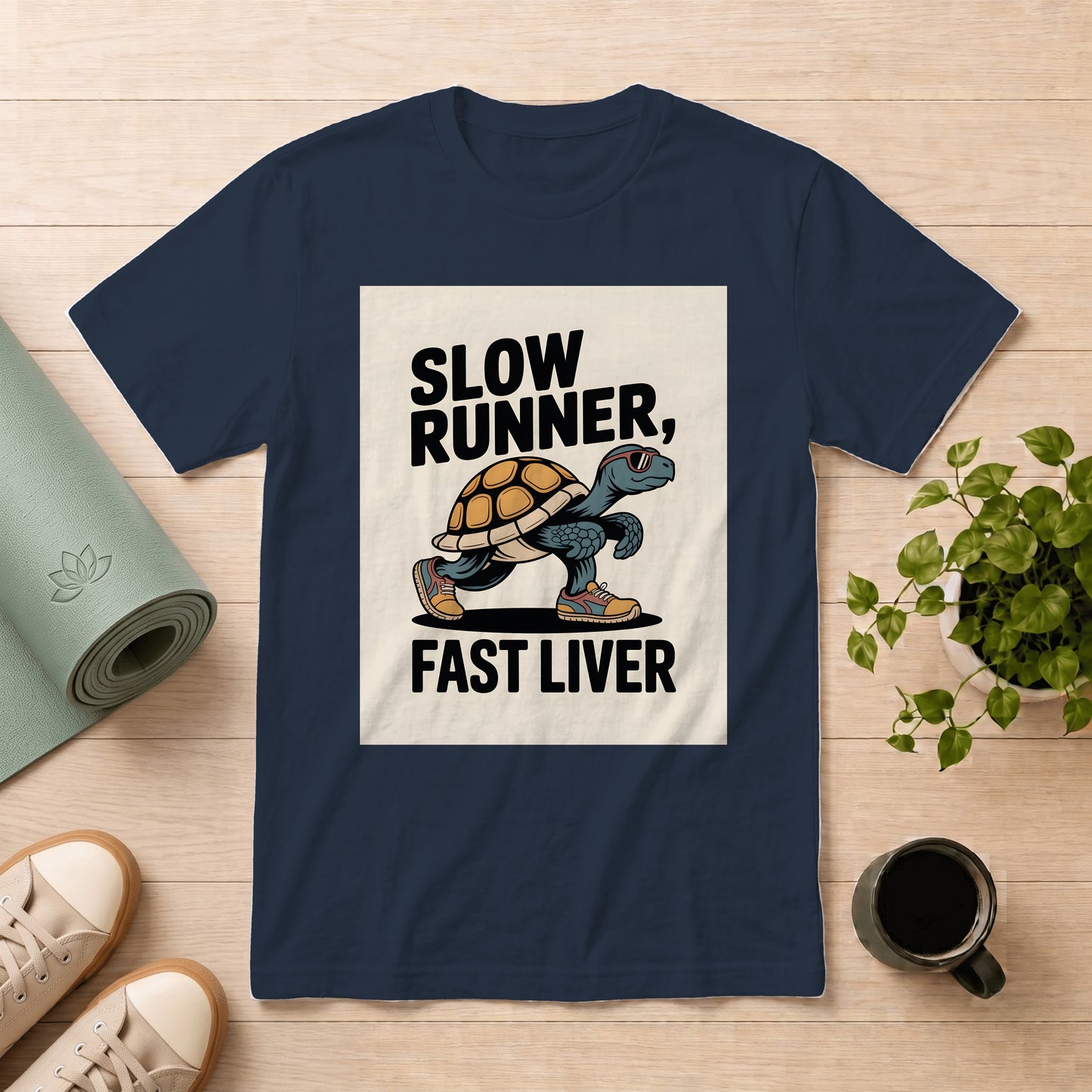 T-Shirt — "Slow Runner, Fast Liver" Turtle Graphic Vintage Casual Tee