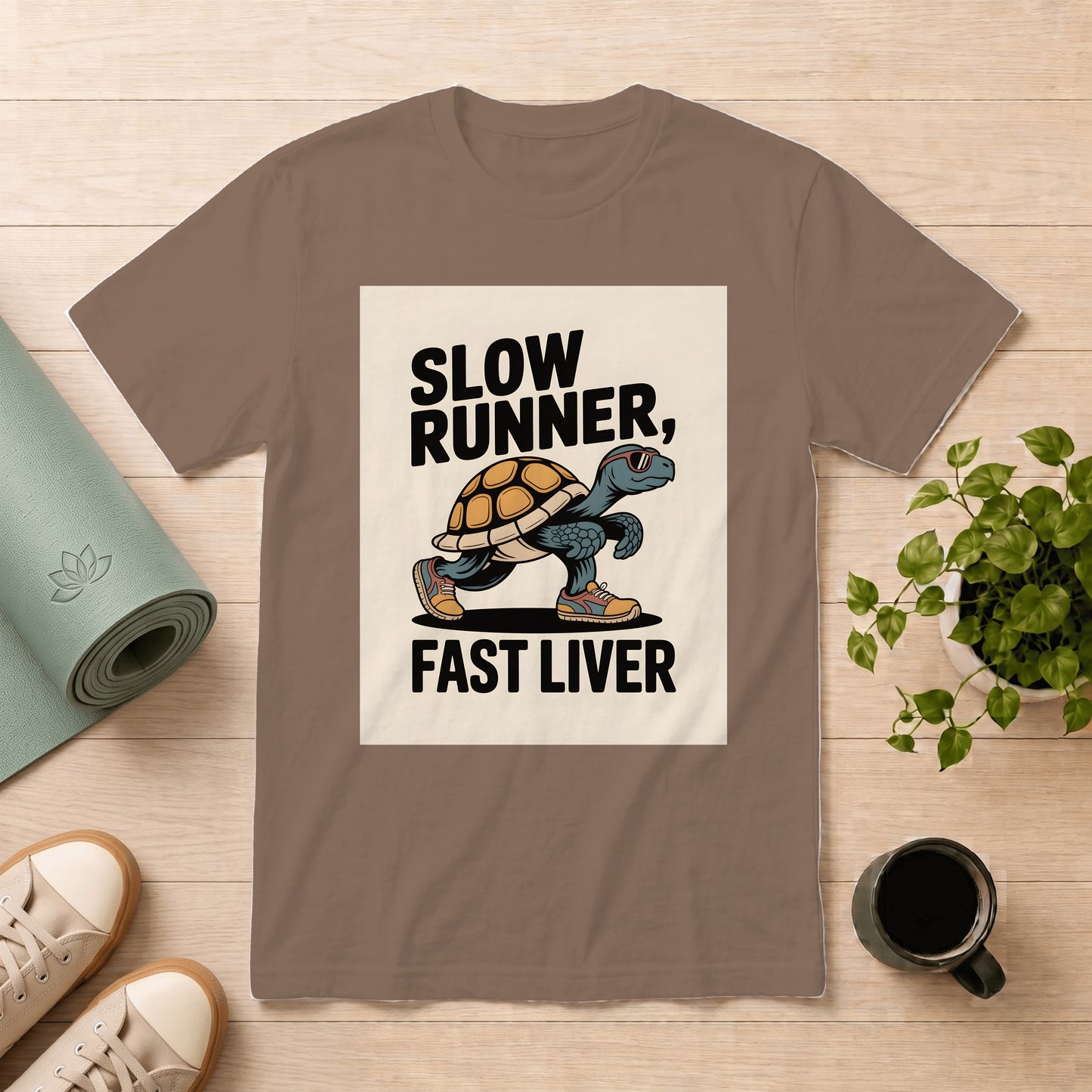T-Shirt — "Slow Runner, Fast Liver" Turtle Graphic Vintage Casual Tee