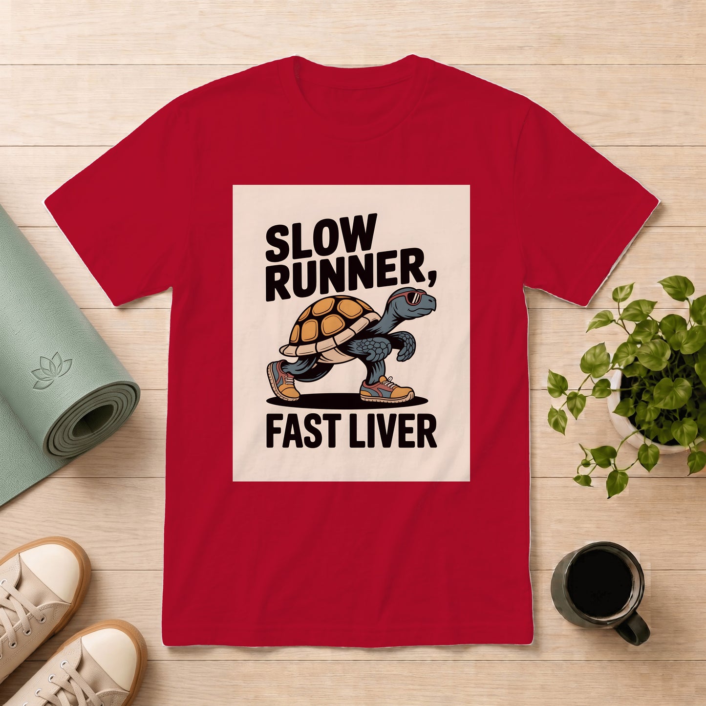 T-Shirt — "Slow Runner, Fast Liver" Turtle Graphic Vintage Casual Tee