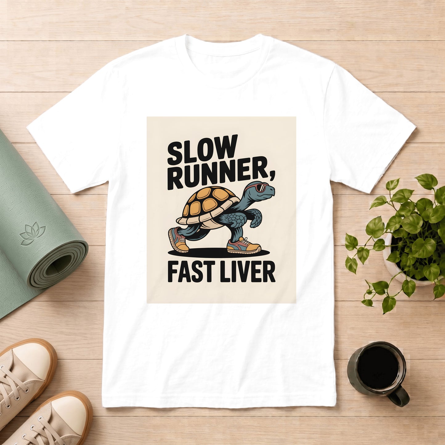 T-Shirt — "Slow Runner, Fast Liver" Turtle Graphic Vintage Casual Tee