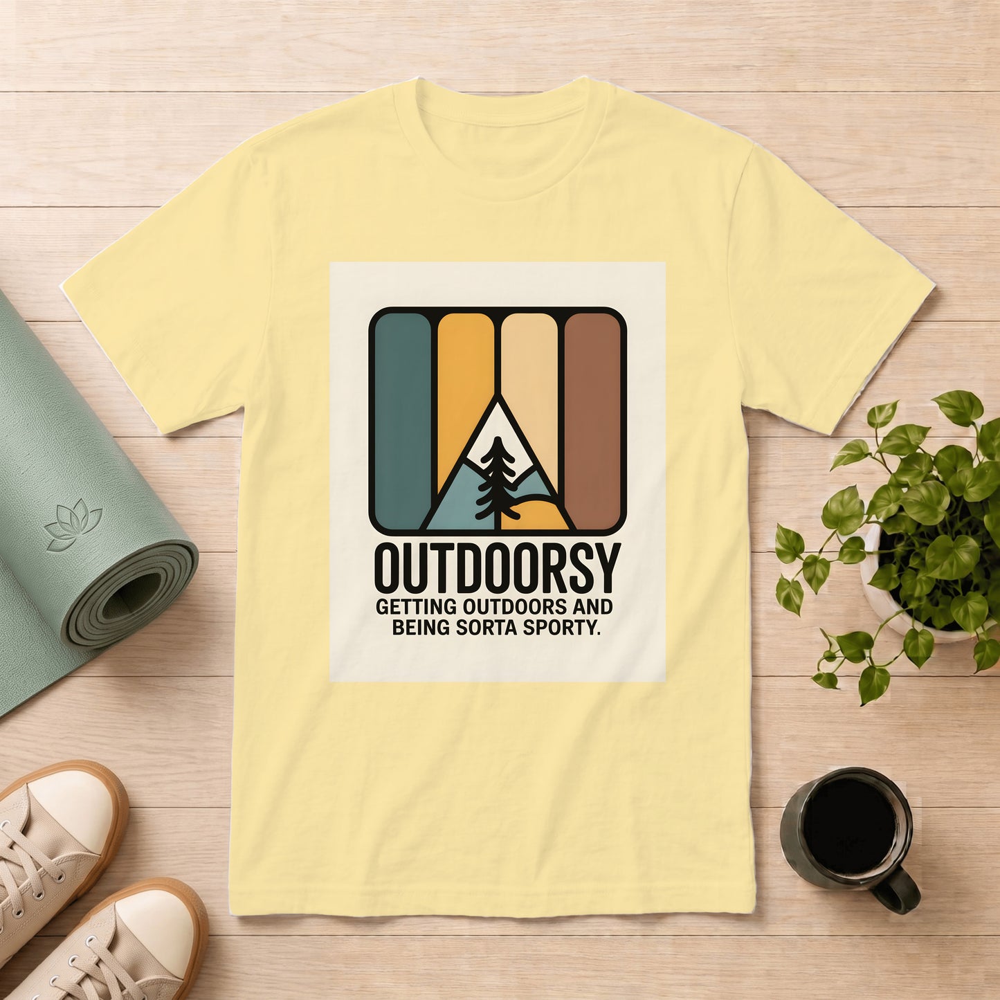 Outdoorsy Retro Graphic T-Shirt – “Outdoorsy: Getting Outdoors and Being Sorta Sporty”