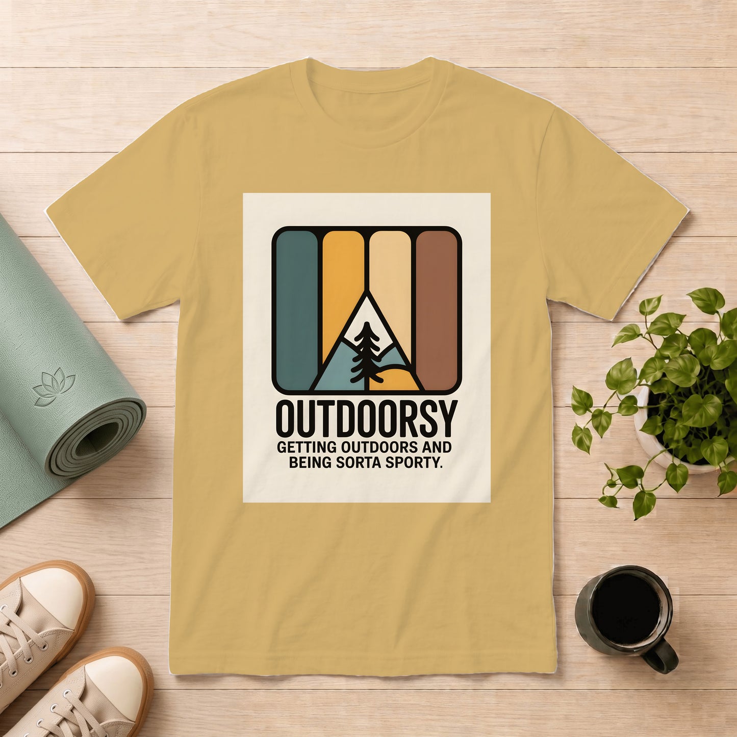 Outdoorsy Retro Graphic T-Shirt – “Outdoorsy: Getting Outdoors and Being Sorta Sporty”
