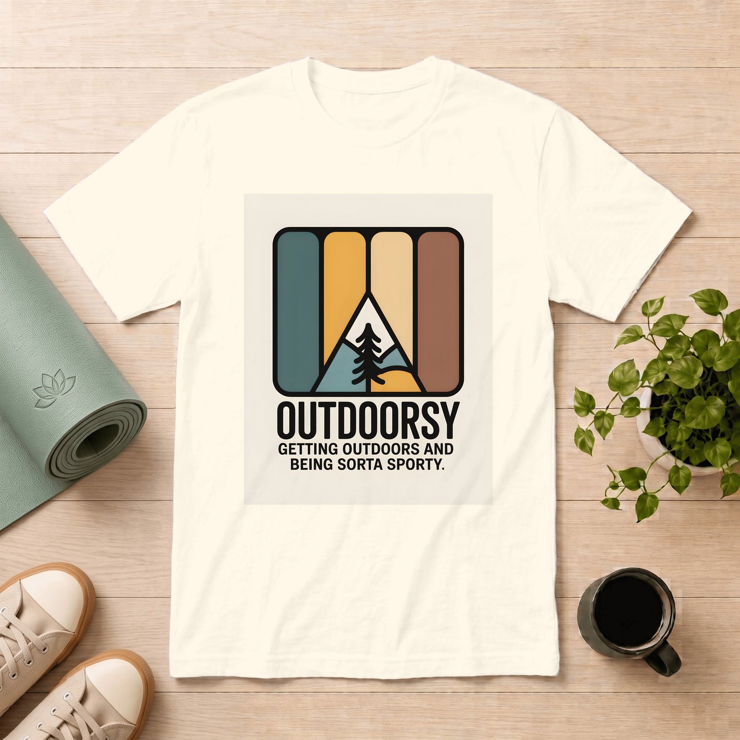 Outdoorsy Retro Graphic T-Shirt – “Outdoorsy: Getting Outdoors and Being Sorta Sporty”