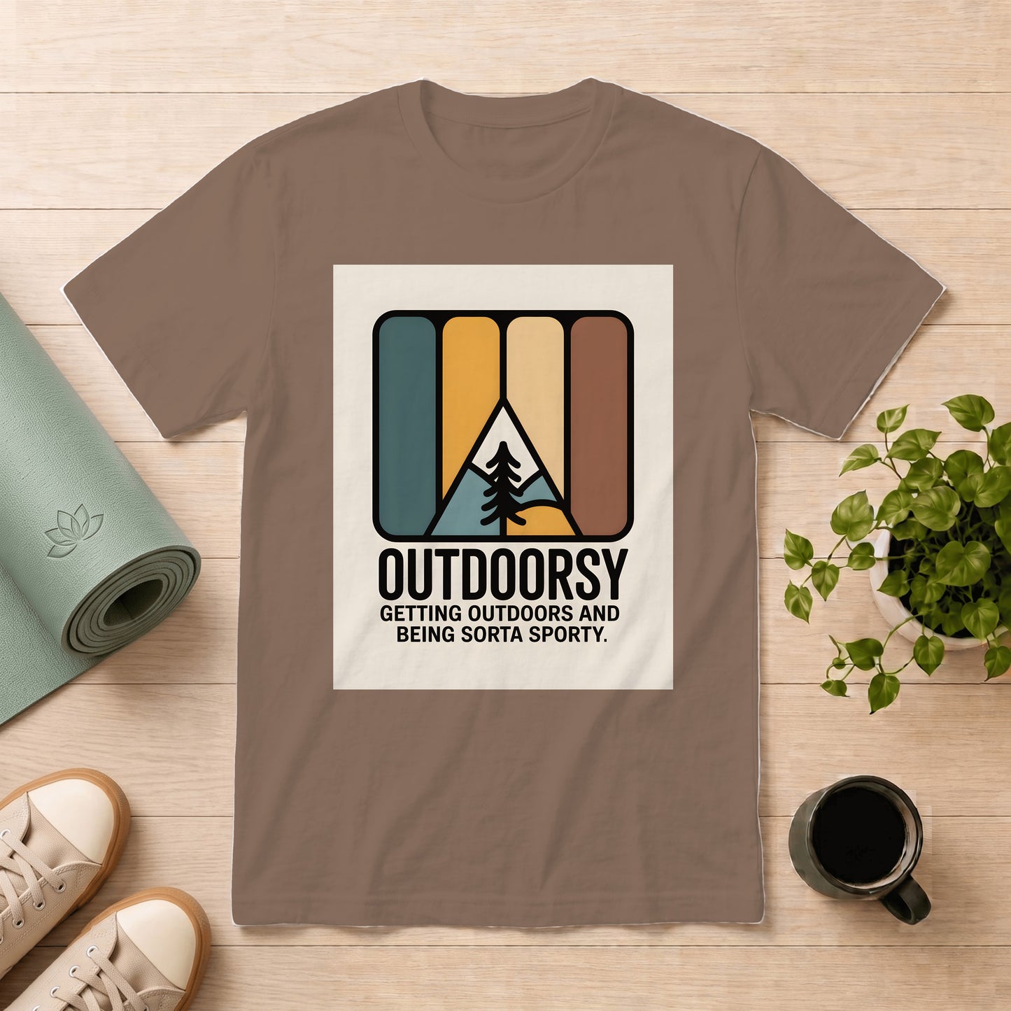 Outdoorsy Retro Graphic T-Shirt – “Outdoorsy: Getting Outdoors and Being Sorta Sporty”