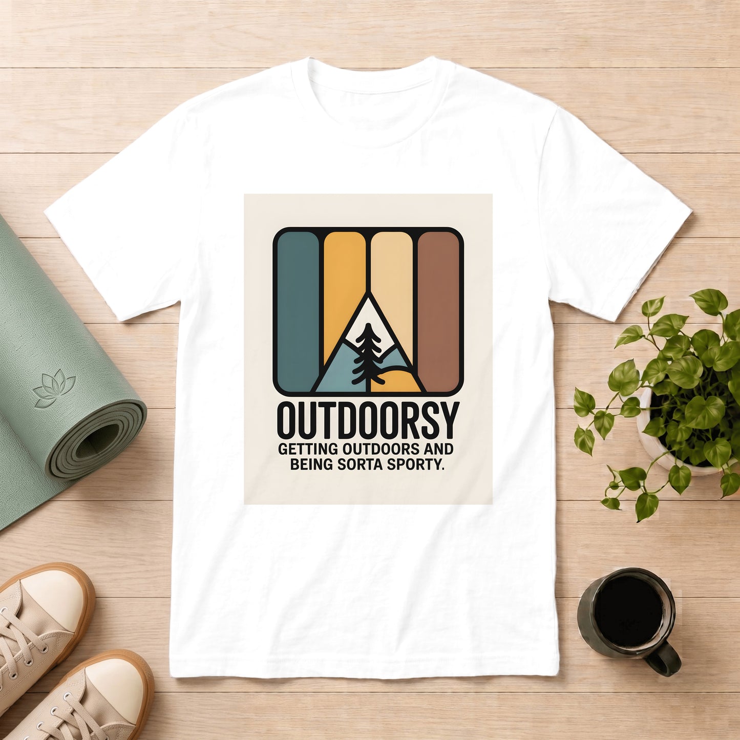Outdoorsy Retro Graphic T-Shirt – “Outdoorsy: Getting Outdoors and Being Sorta Sporty”