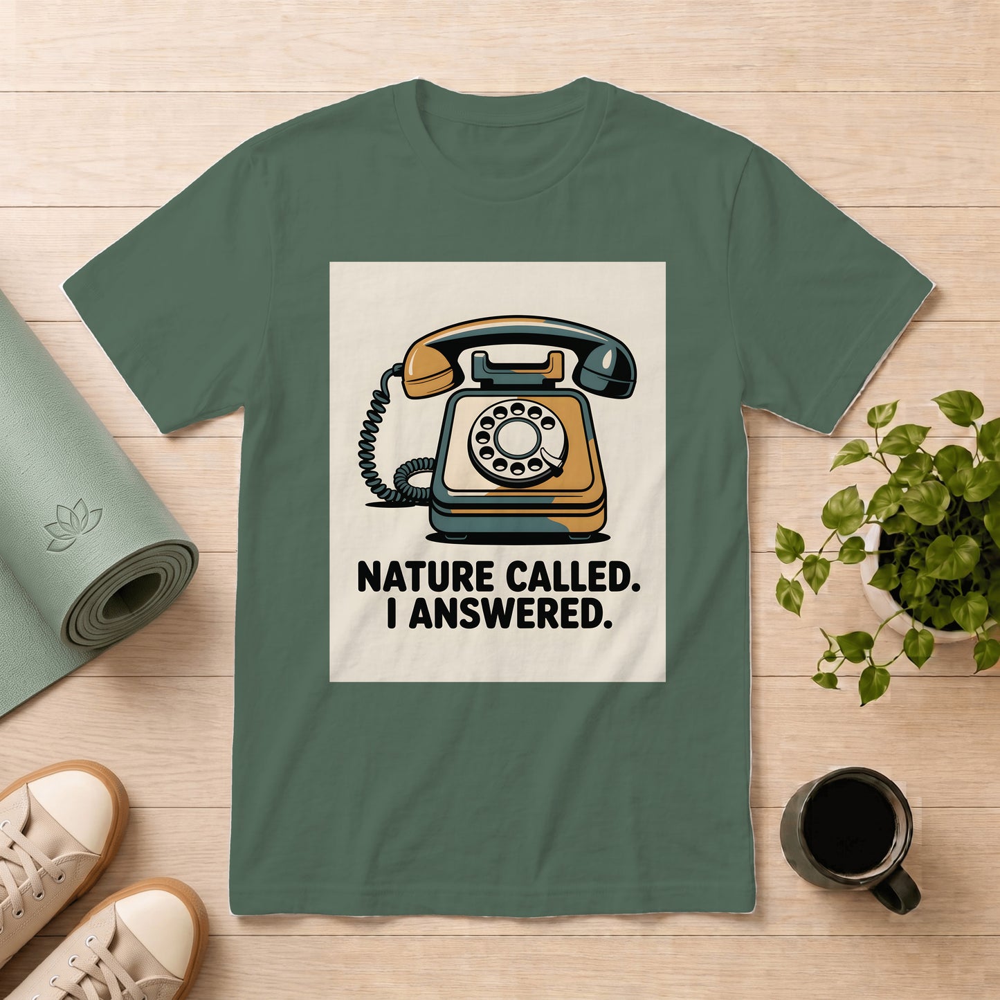 Nature Called T-Shirt — Retro Phone Graphic "Nature Called. I Answered."