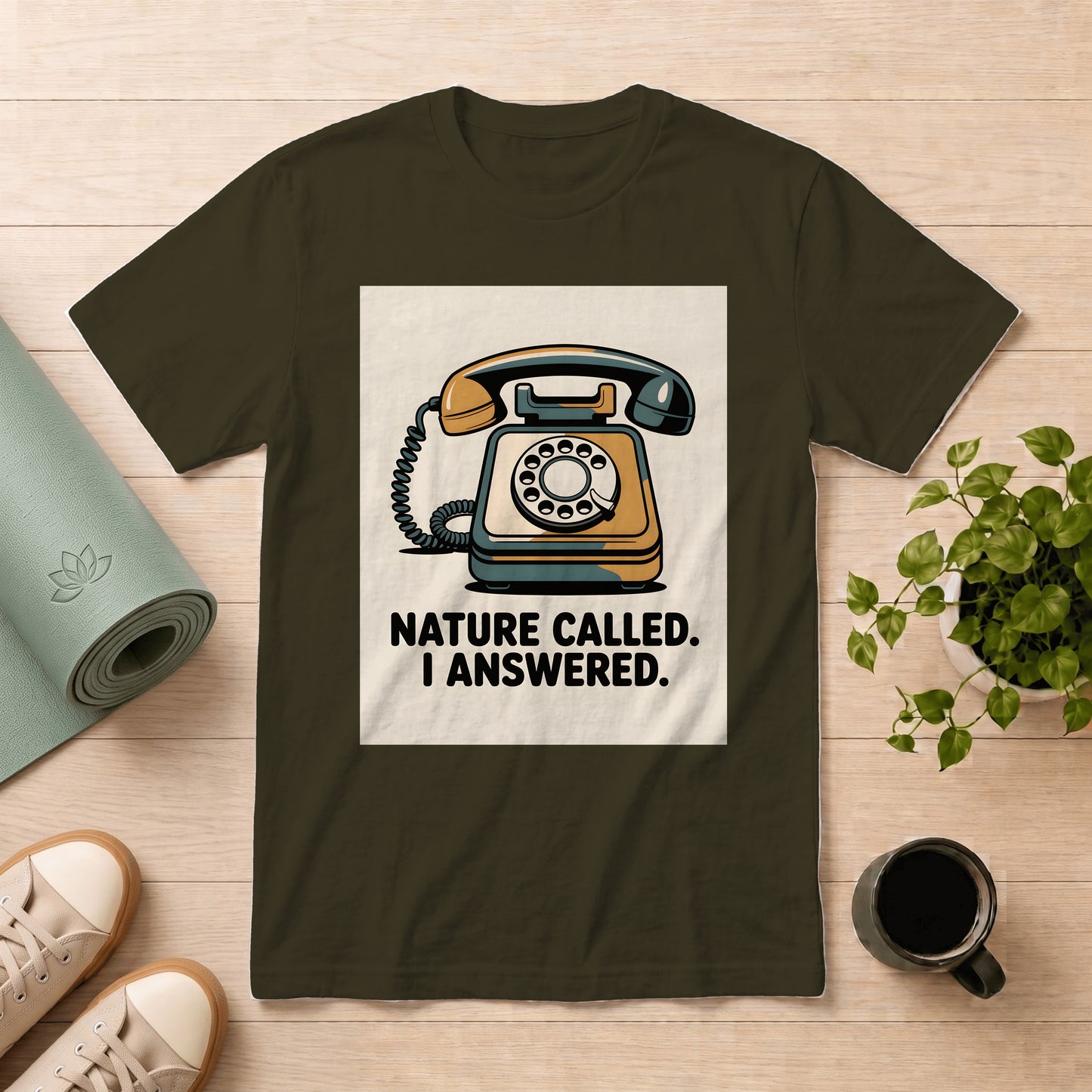 Nature Called T-Shirt — Retro Phone Graphic "Nature Called. I Answered."