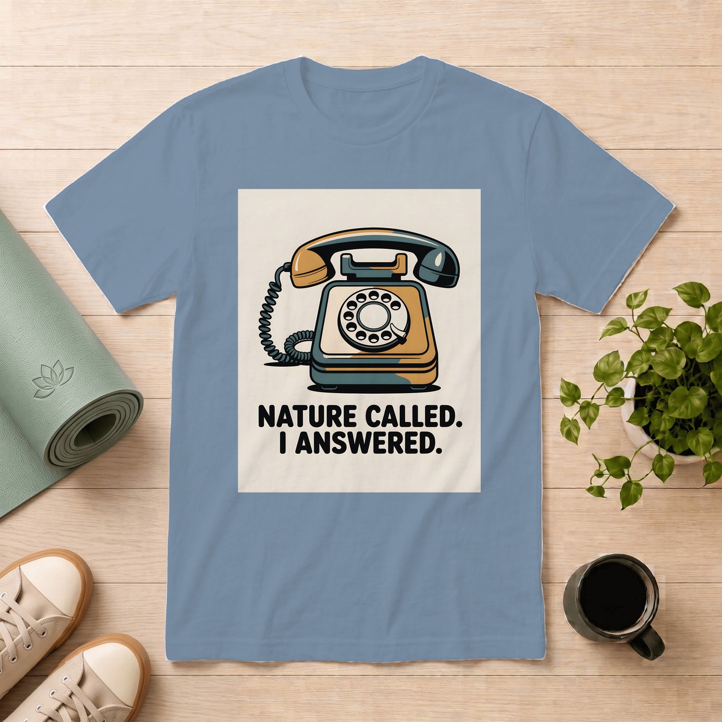 Nature Called T-Shirt — Retro Phone Graphic "Nature Called. I Answered."