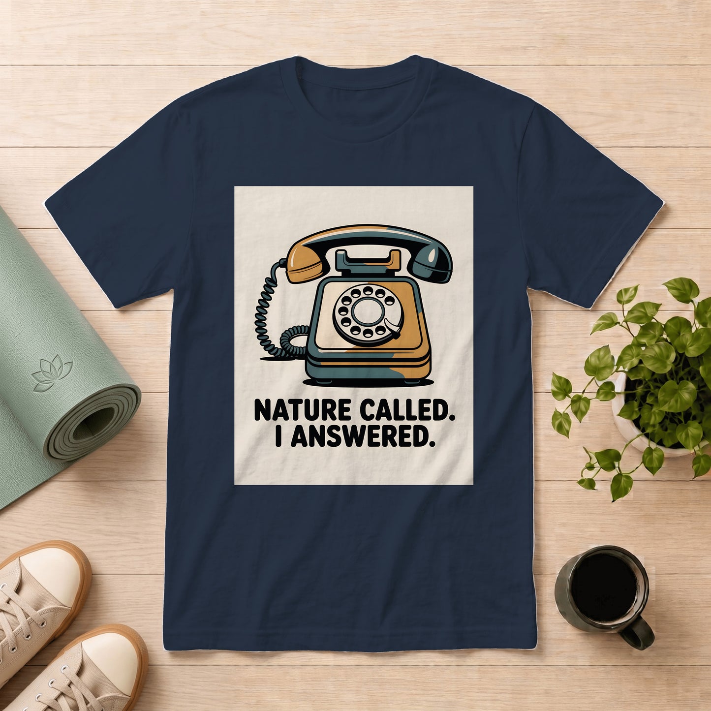 Nature Called T-Shirt — Retro Phone Graphic "Nature Called. I Answered."