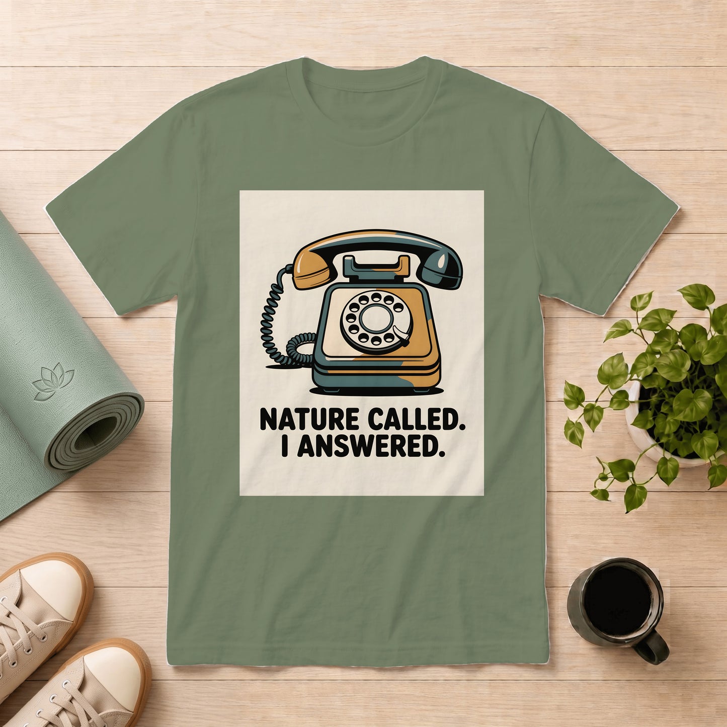 Nature Called T-Shirt — Retro Phone Graphic "Nature Called. I Answered."