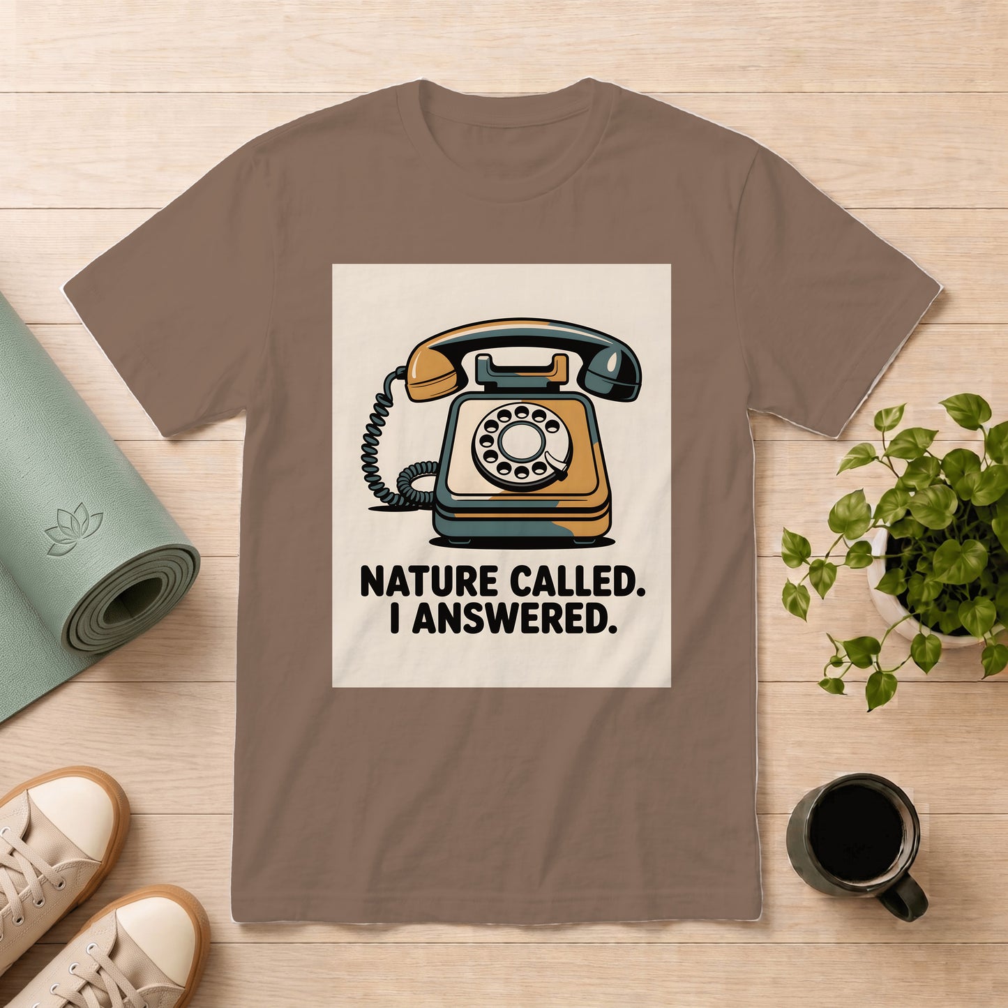 Nature Called T-Shirt — Retro Phone Graphic "Nature Called. I Answered."