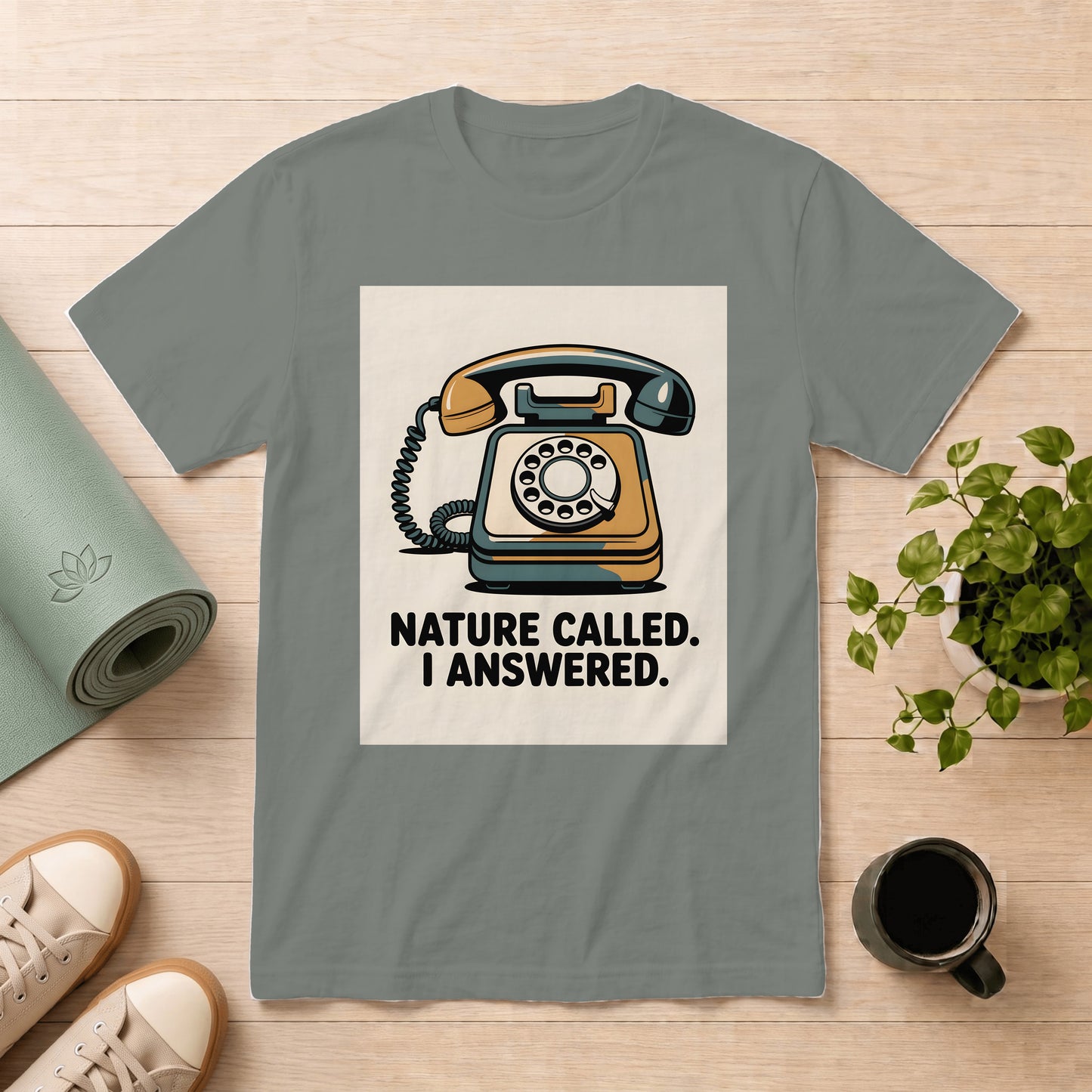 Nature Called T-Shirt — Retro Phone Graphic "Nature Called. I Answered."