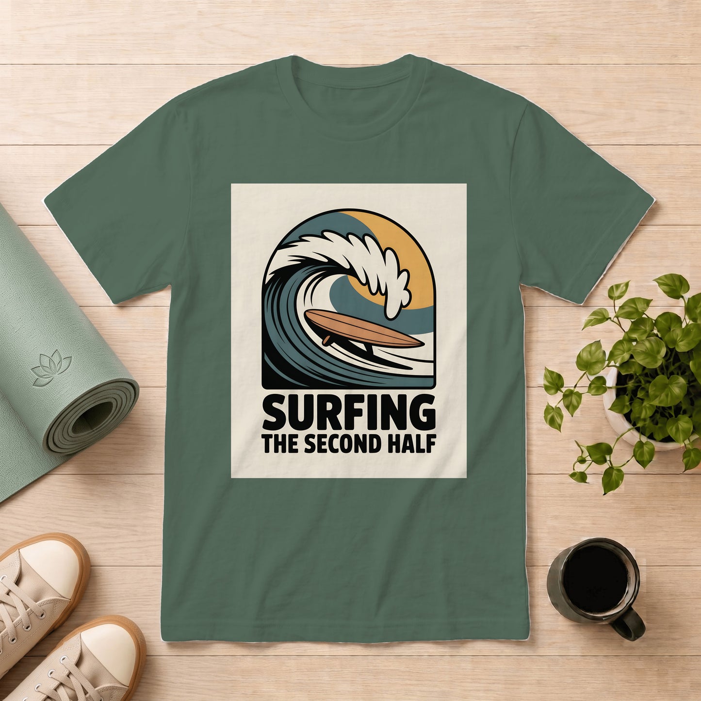 Surfing Tee - "Surfing The Second Half" Vintage Wave Graphic T-Shirt