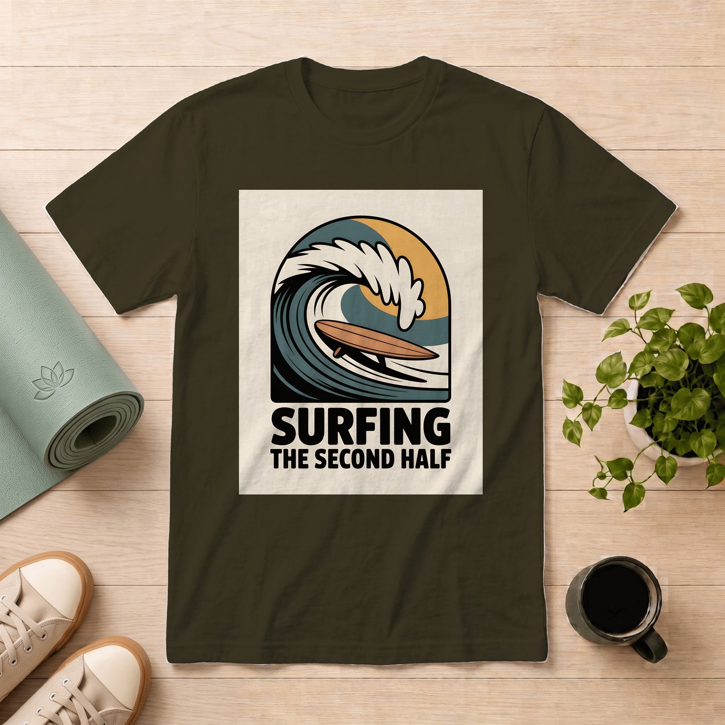 Surfing Tee - "Surfing The Second Half" Vintage Wave Graphic T-Shirt