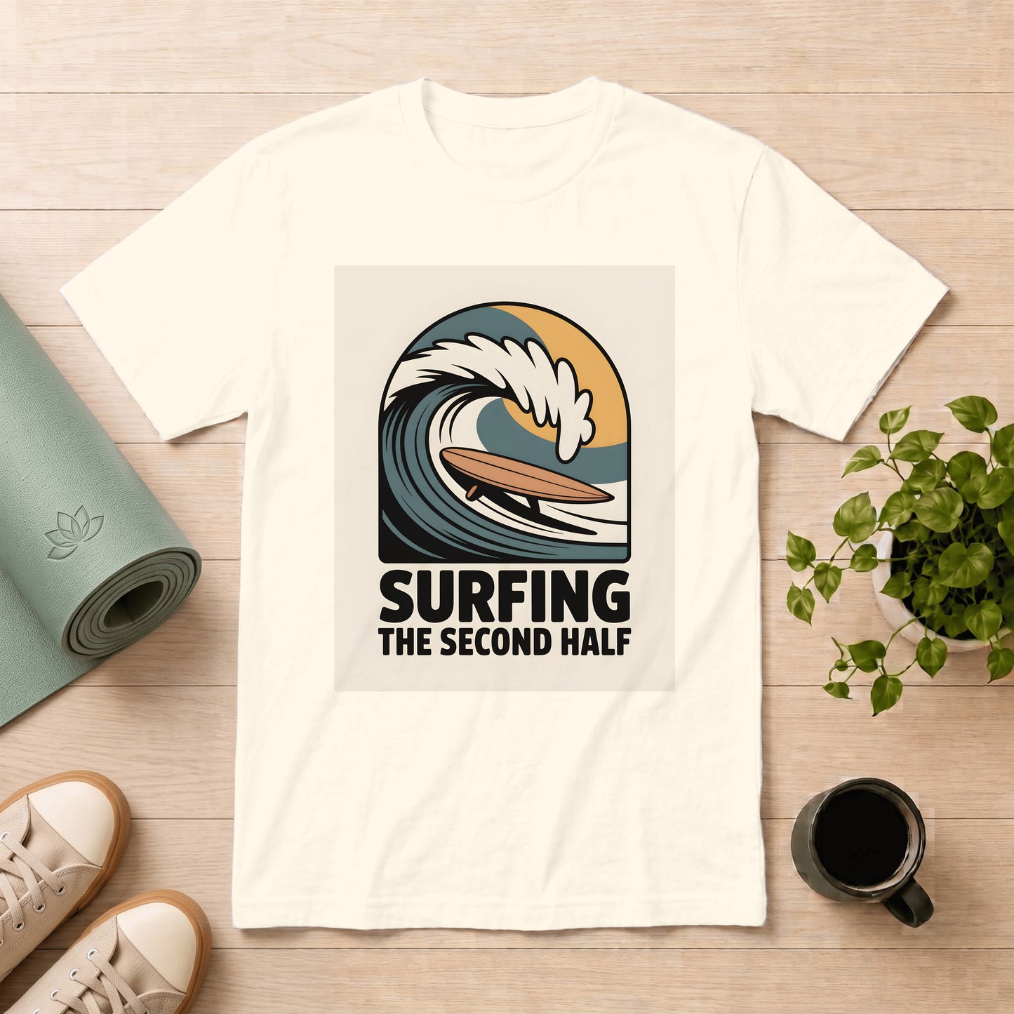 Surfing Tee - "Surfing The Second Half" Vintage Wave Graphic T-Shirt