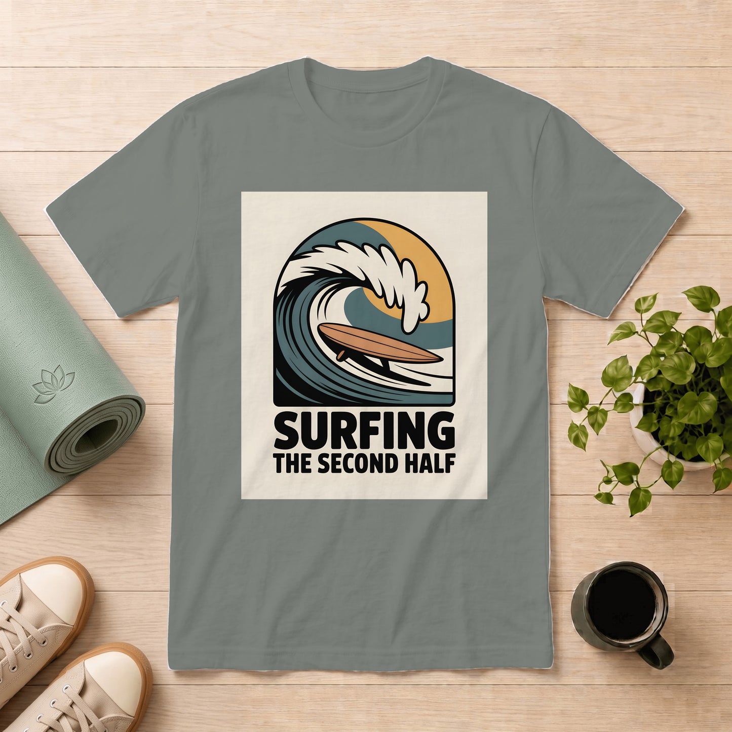 Surfing Tee - "Surfing The Second Half" Vintage Wave Graphic T-Shirt