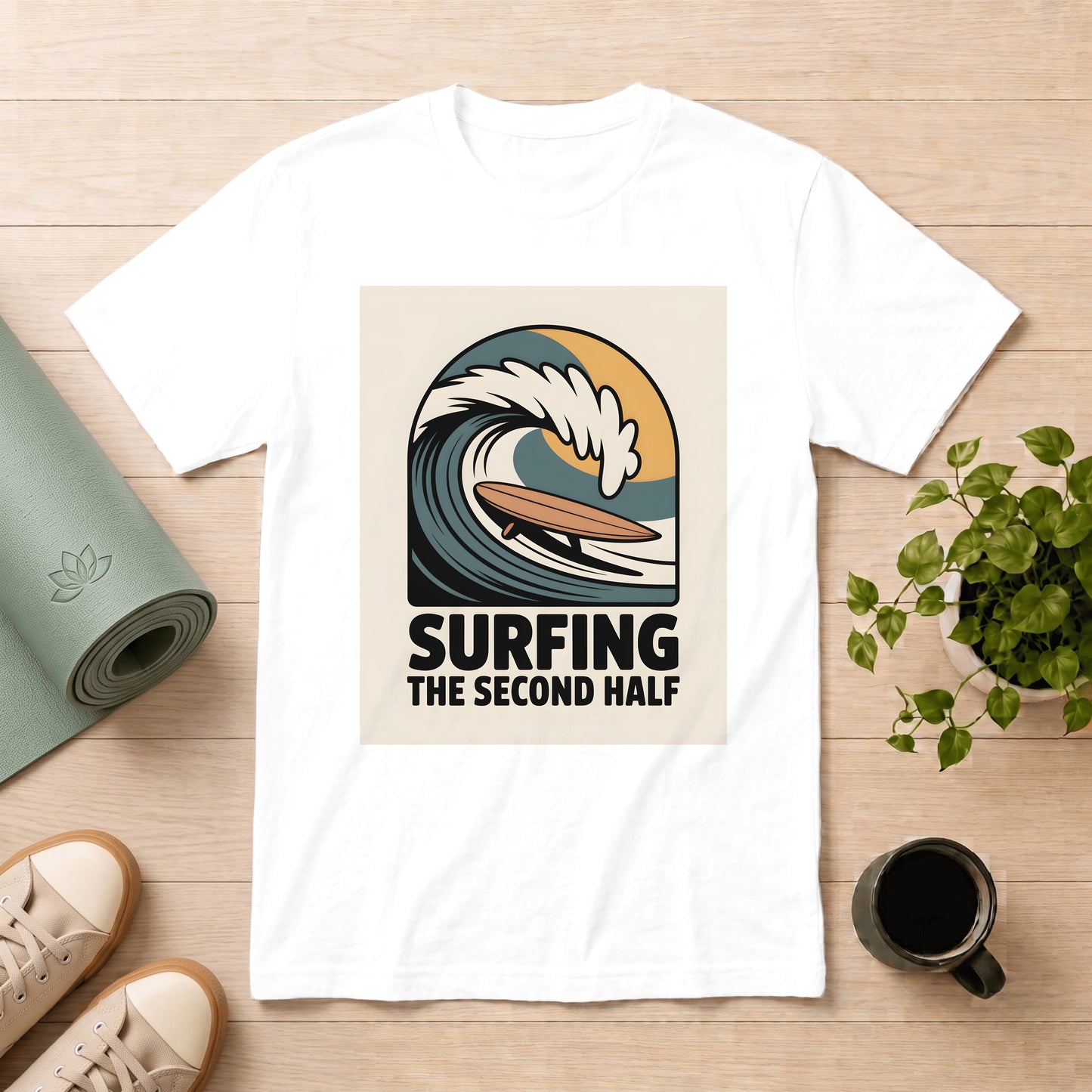 Surfing Tee - "Surfing The Second Half" Vintage Wave Graphic T-Shirt
