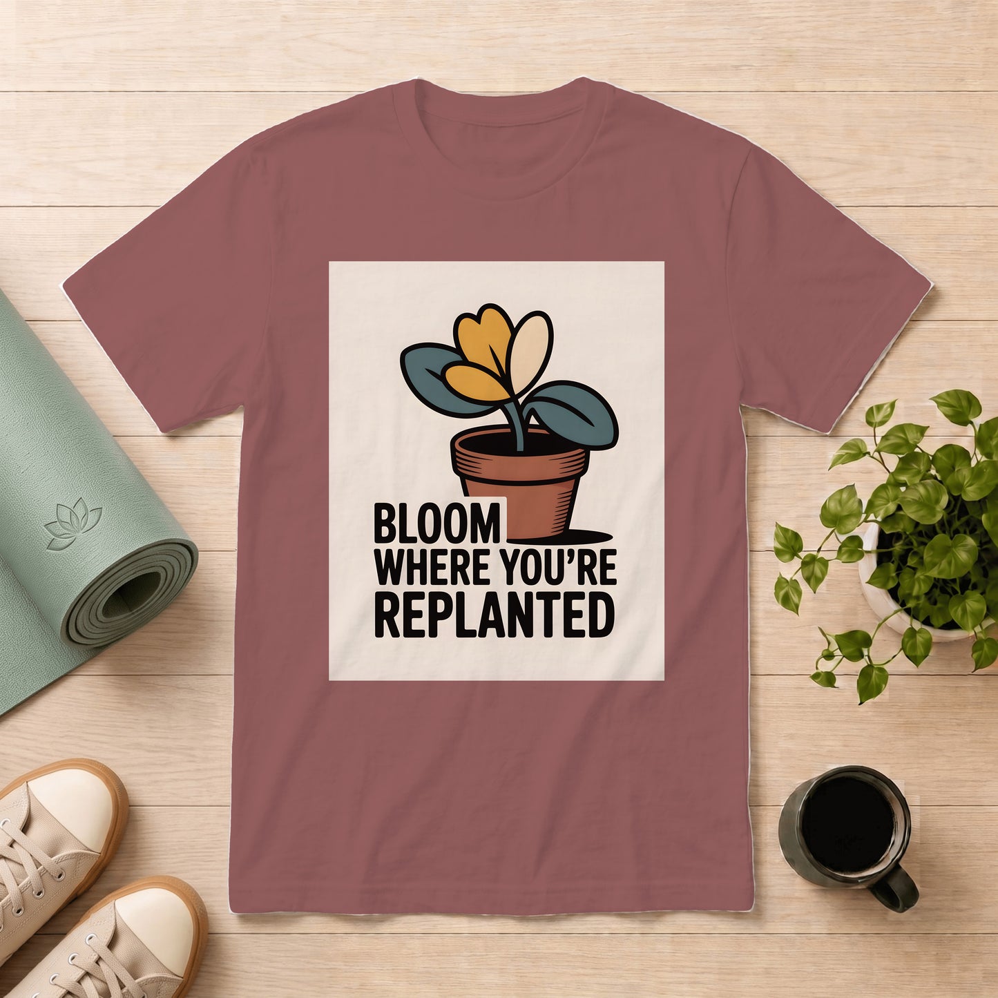 Bloom Where You're Replanted T-Shirt — Inspirational Plant Graphic Tee
