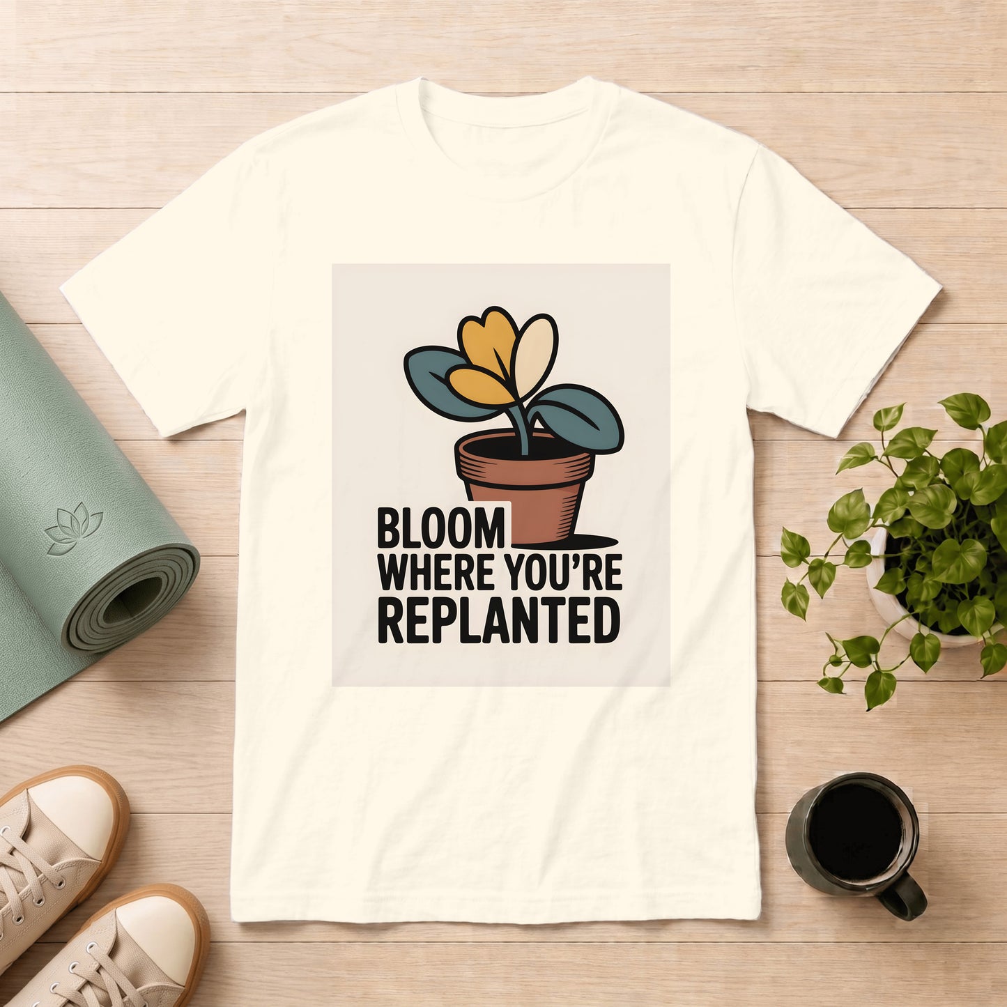 Bloom Where You're Replanted T-Shirt — Inspirational Plant Graphic Tee