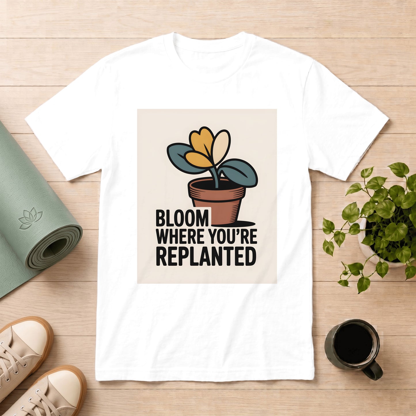 Bloom Where You're Replanted T-Shirt — Inspirational Plant Graphic Tee