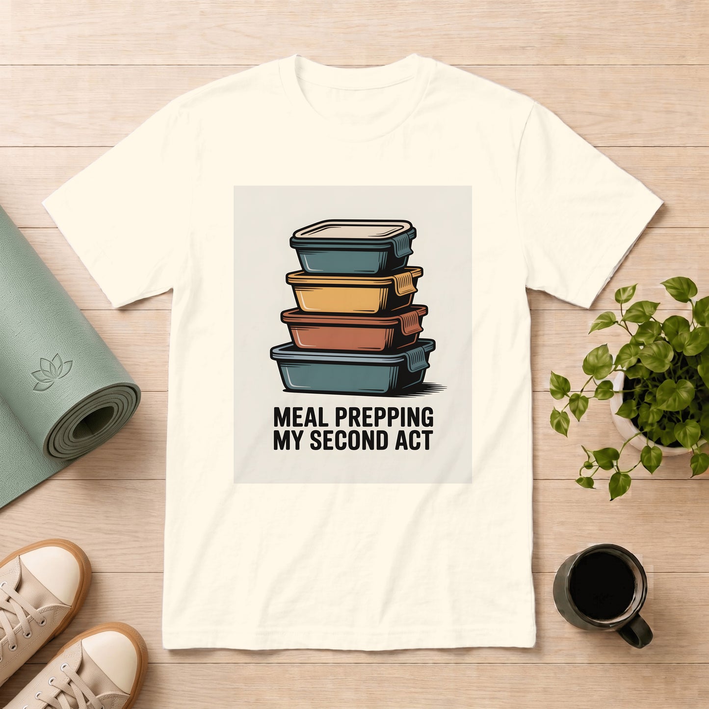 Meal Prepping My Second Act T-Shirt — Funny Meal Prep Containers Top for Home Cooks