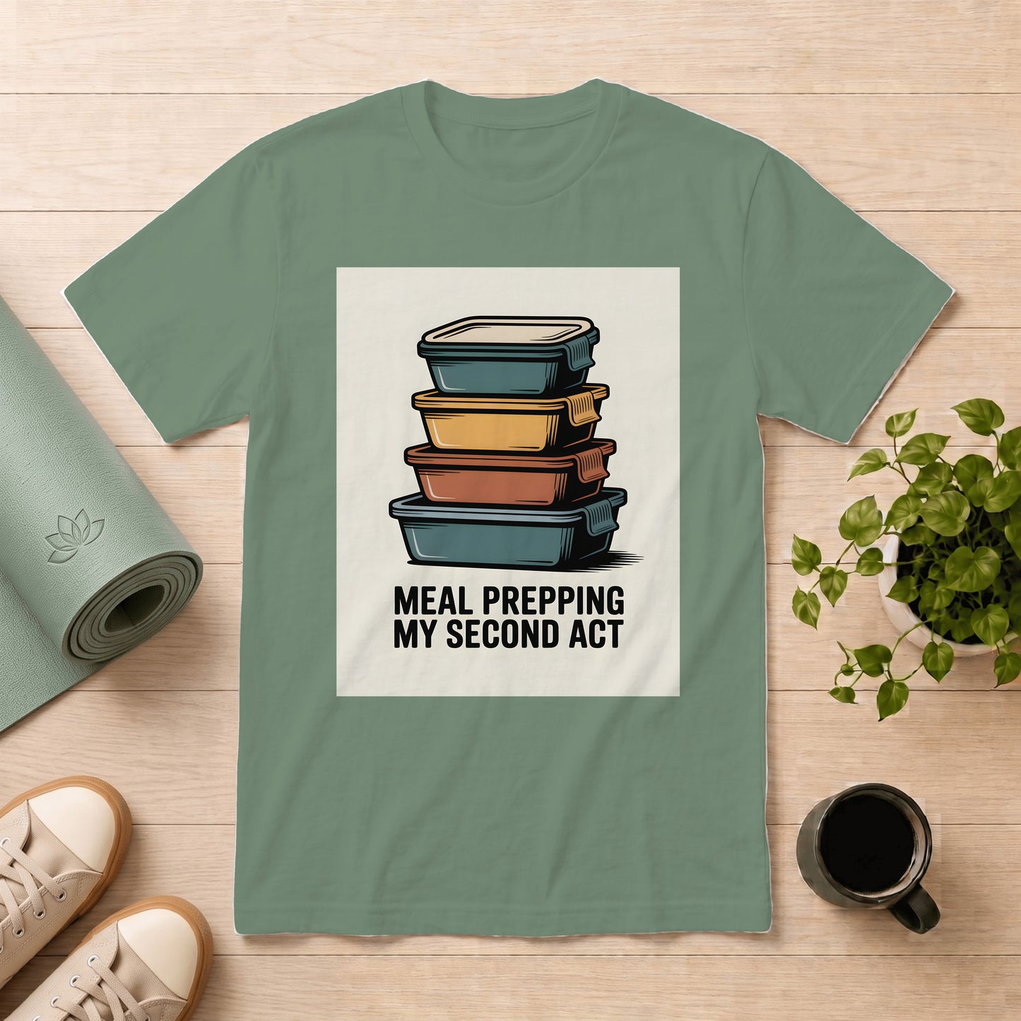 Meal Prepping My Second Act T-Shirt — Funny Meal Prep Containers Top for Home Cooks