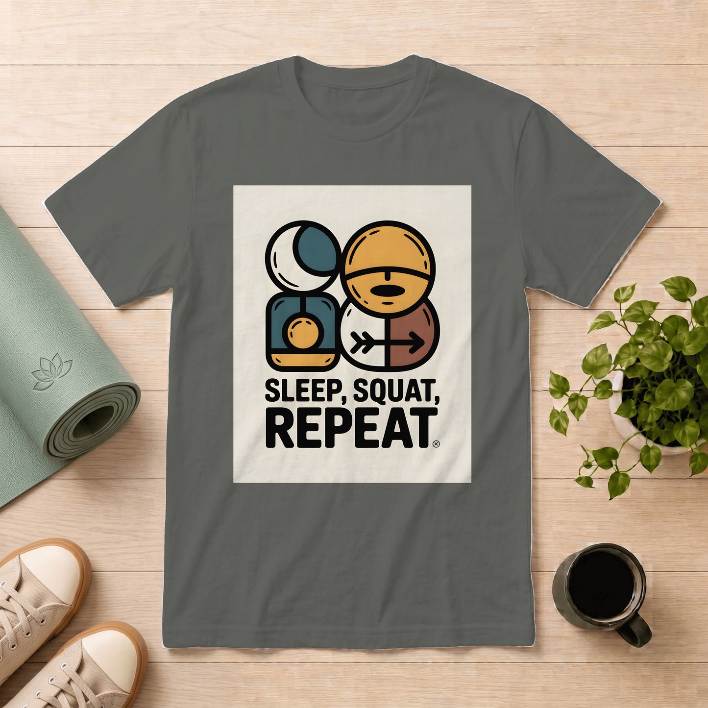Sleep, Squat, Repeat T-Shirt — Gym Fitness Workout Tee