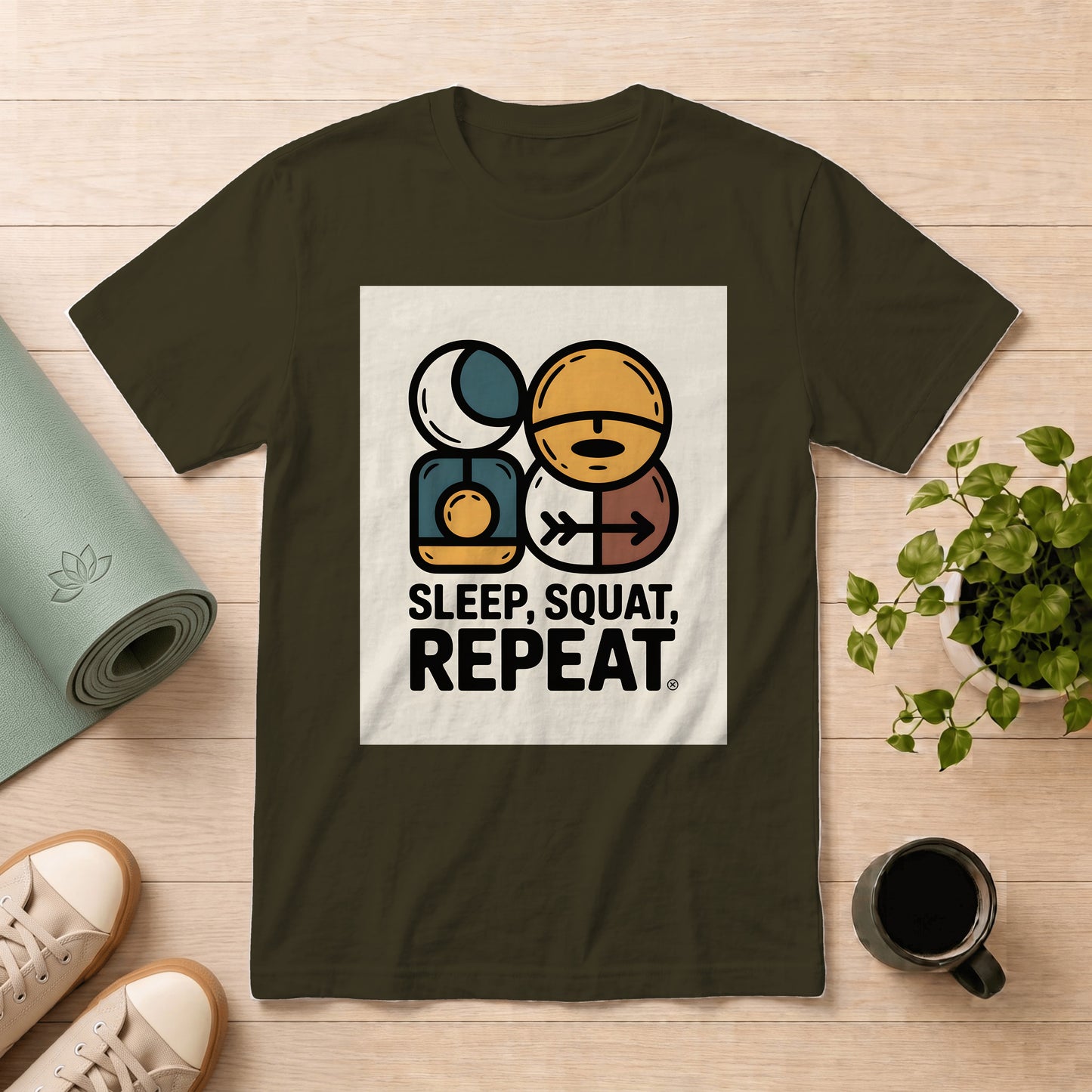 Sleep, Squat, Repeat T-Shirt — Gym Fitness Workout Tee