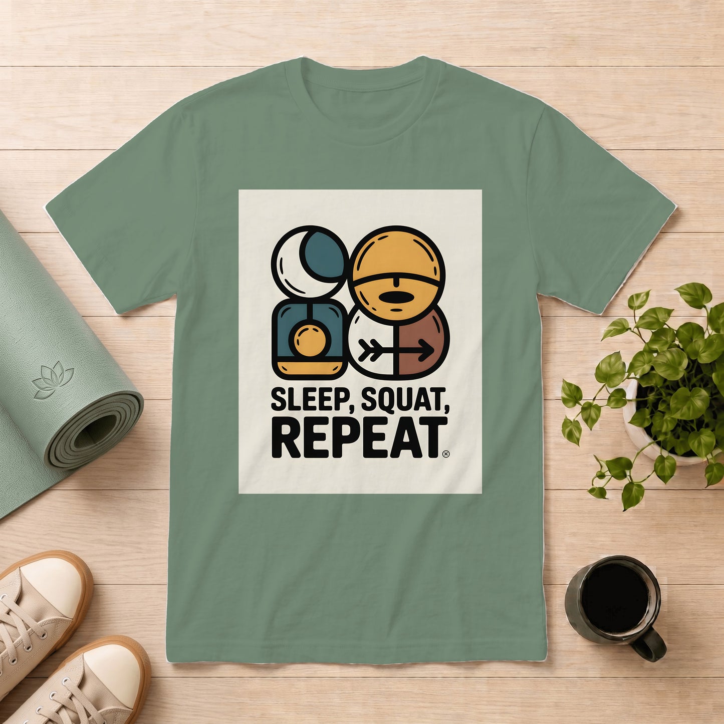 Sleep, Squat, Repeat T-Shirt — Gym Fitness Workout Tee