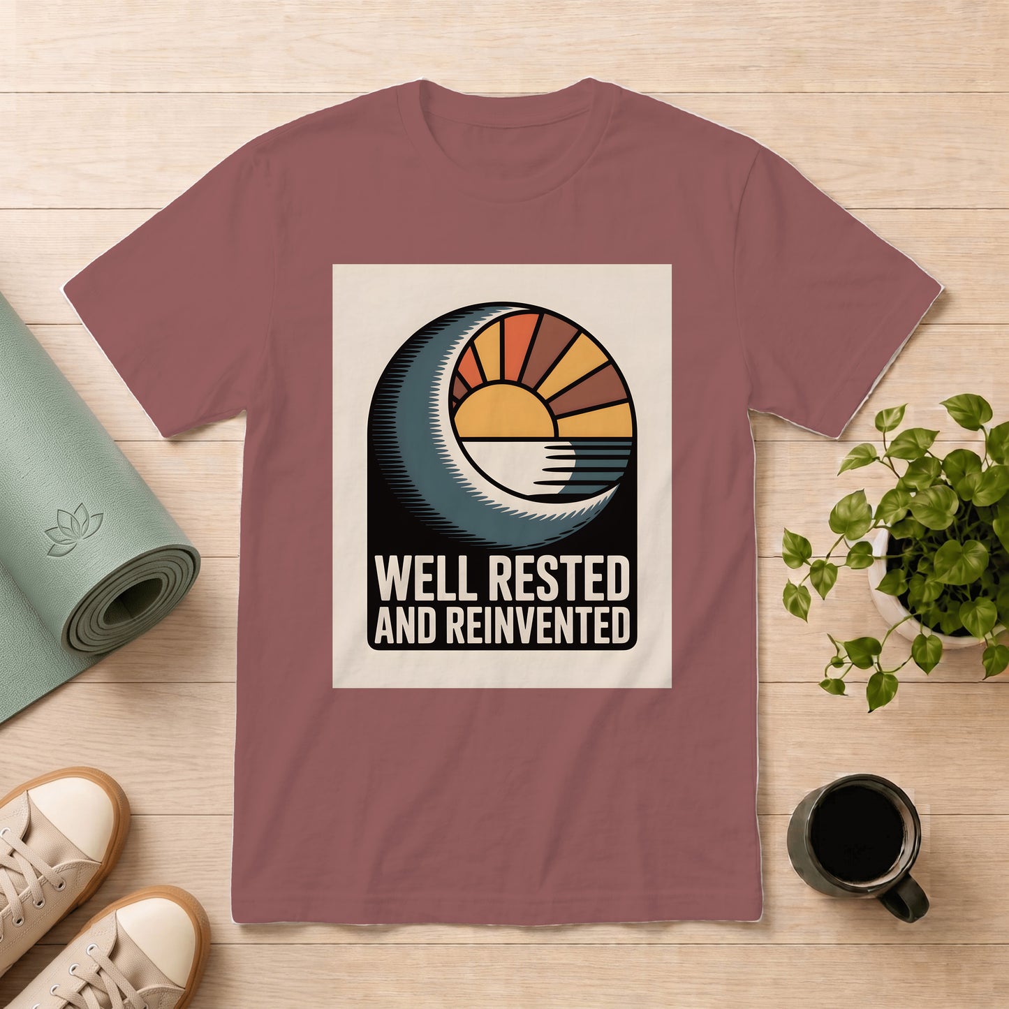 Well Rested and Reinvented T-Shirt — Retro Sunrise Graphic Tee