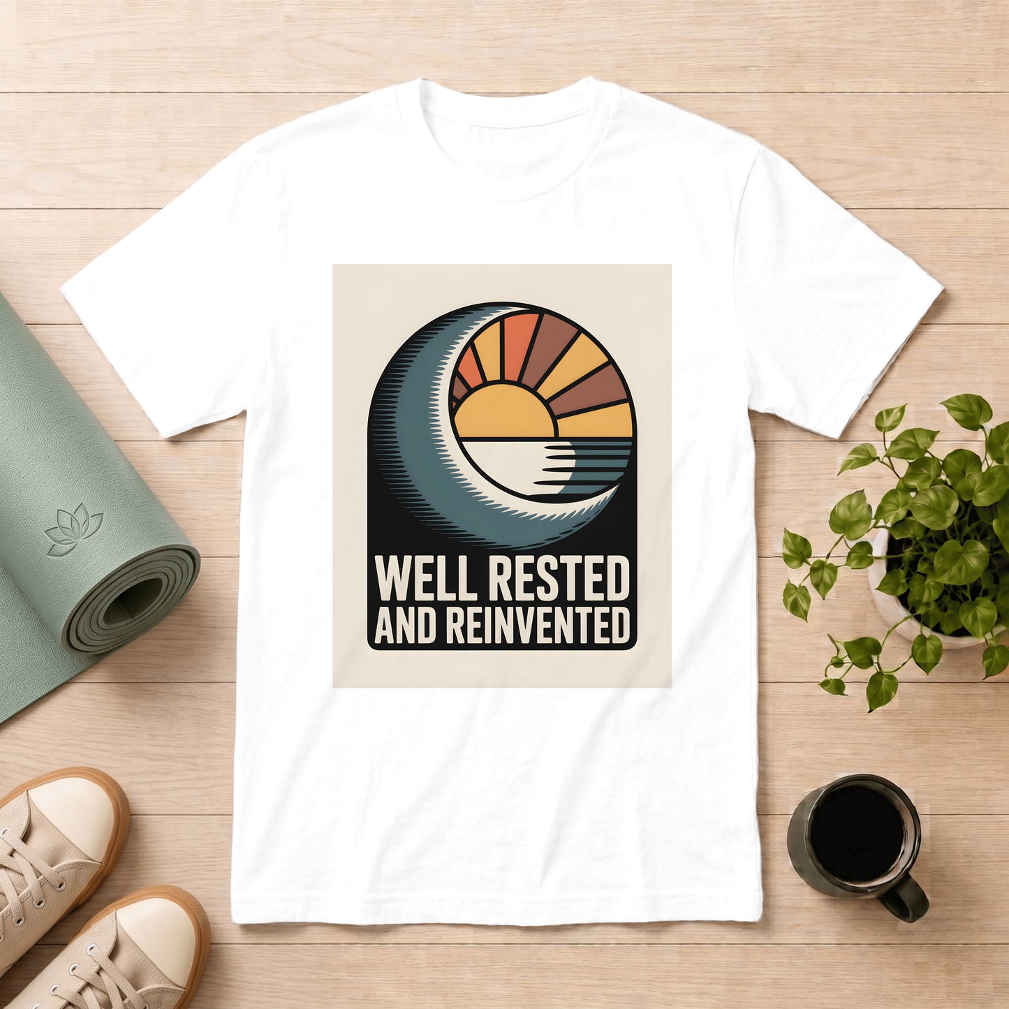 Well Rested and Reinvented T-Shirt — Retro Sunrise Graphic Tee