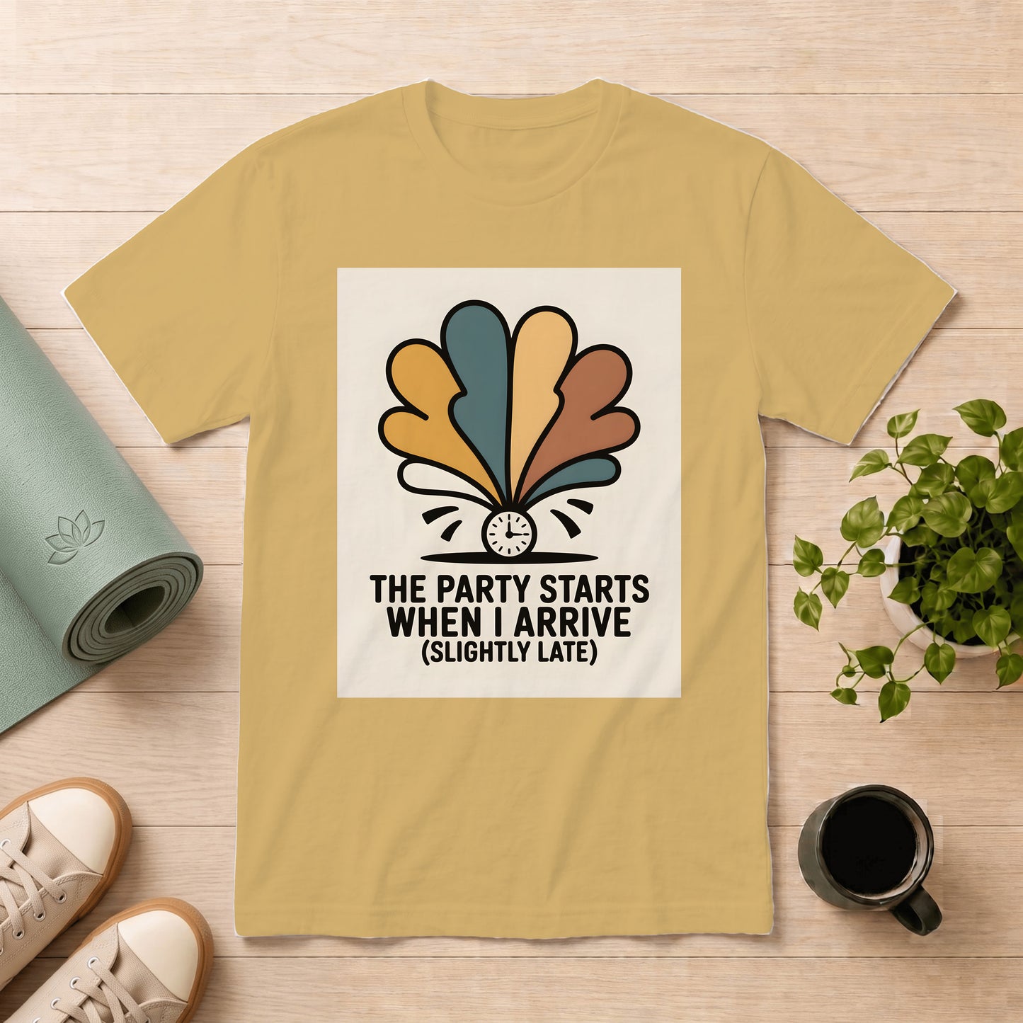 Retro Party T-Shirt — “The Party Starts When I Arrive (Slightly Late)”
