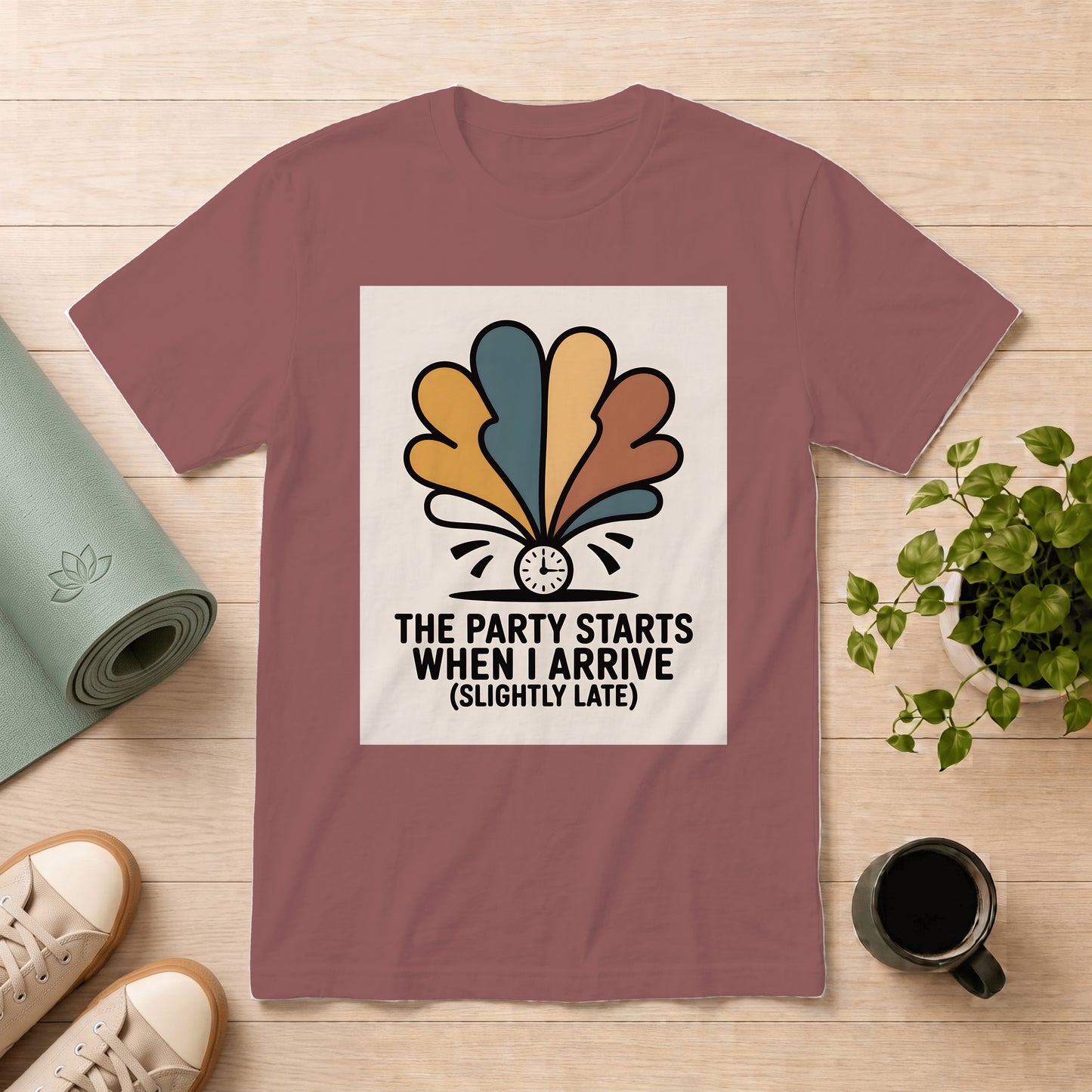 Retro Party T-Shirt — “The Party Starts When I Arrive (Slightly Late)”