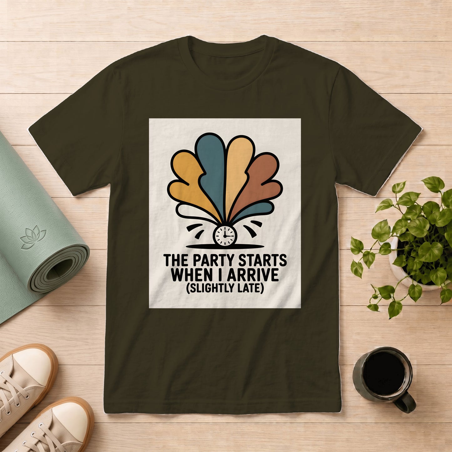 Retro Party T-Shirt — “The Party Starts When I Arrive (Slightly Late)”