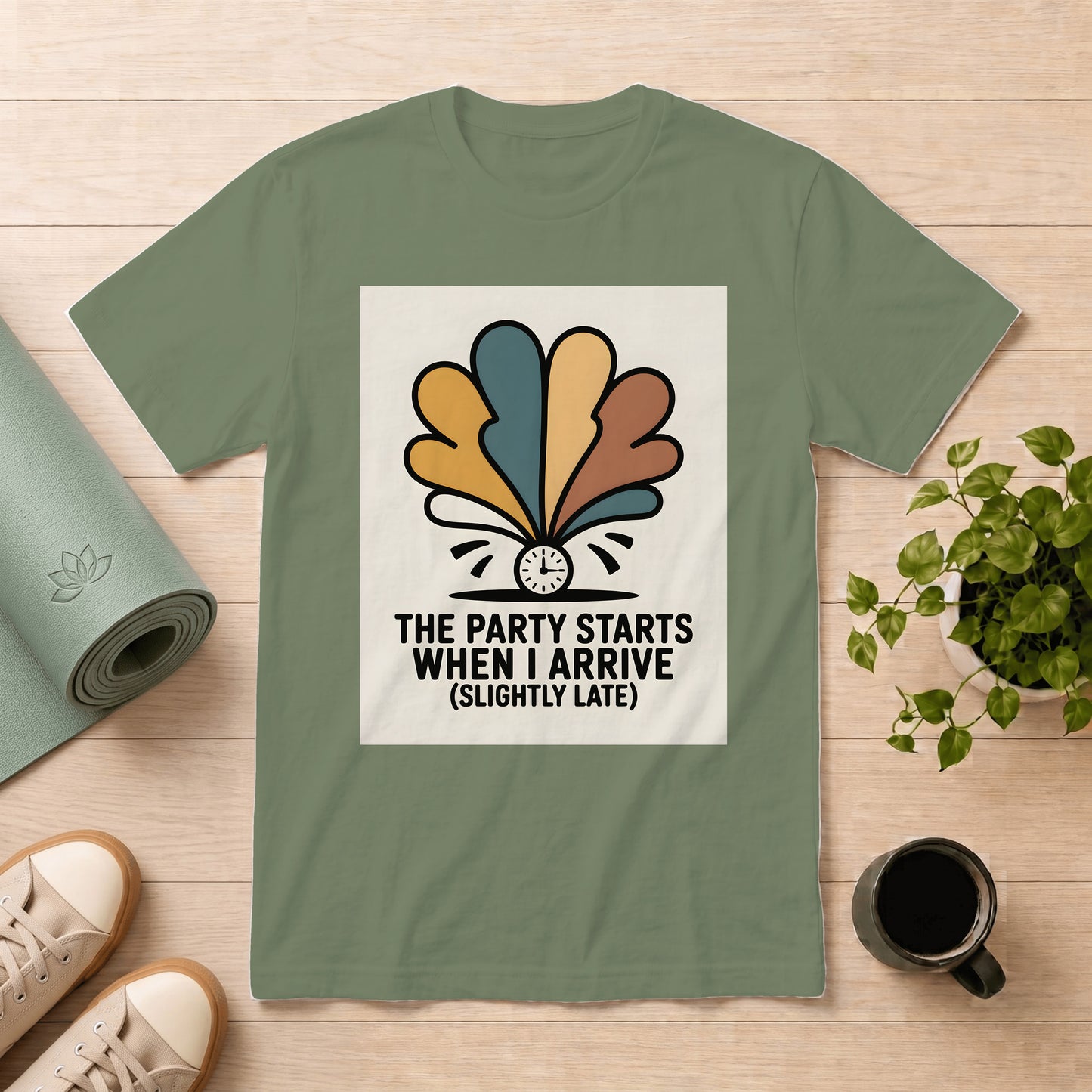 Retro Party T-Shirt — “The Party Starts When I Arrive (Slightly Late)”