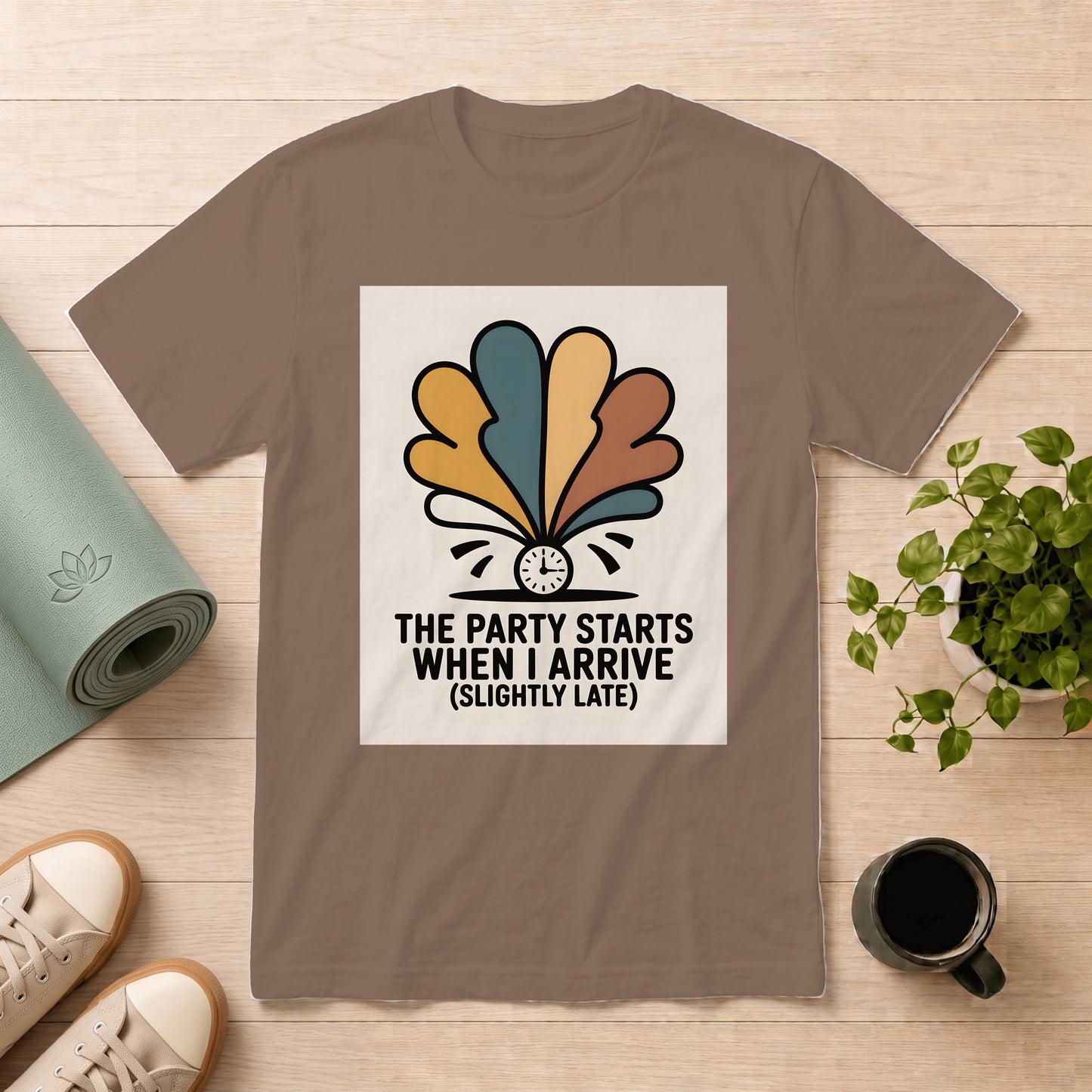 Retro Party T-Shirt — “The Party Starts When I Arrive (Slightly Late)”