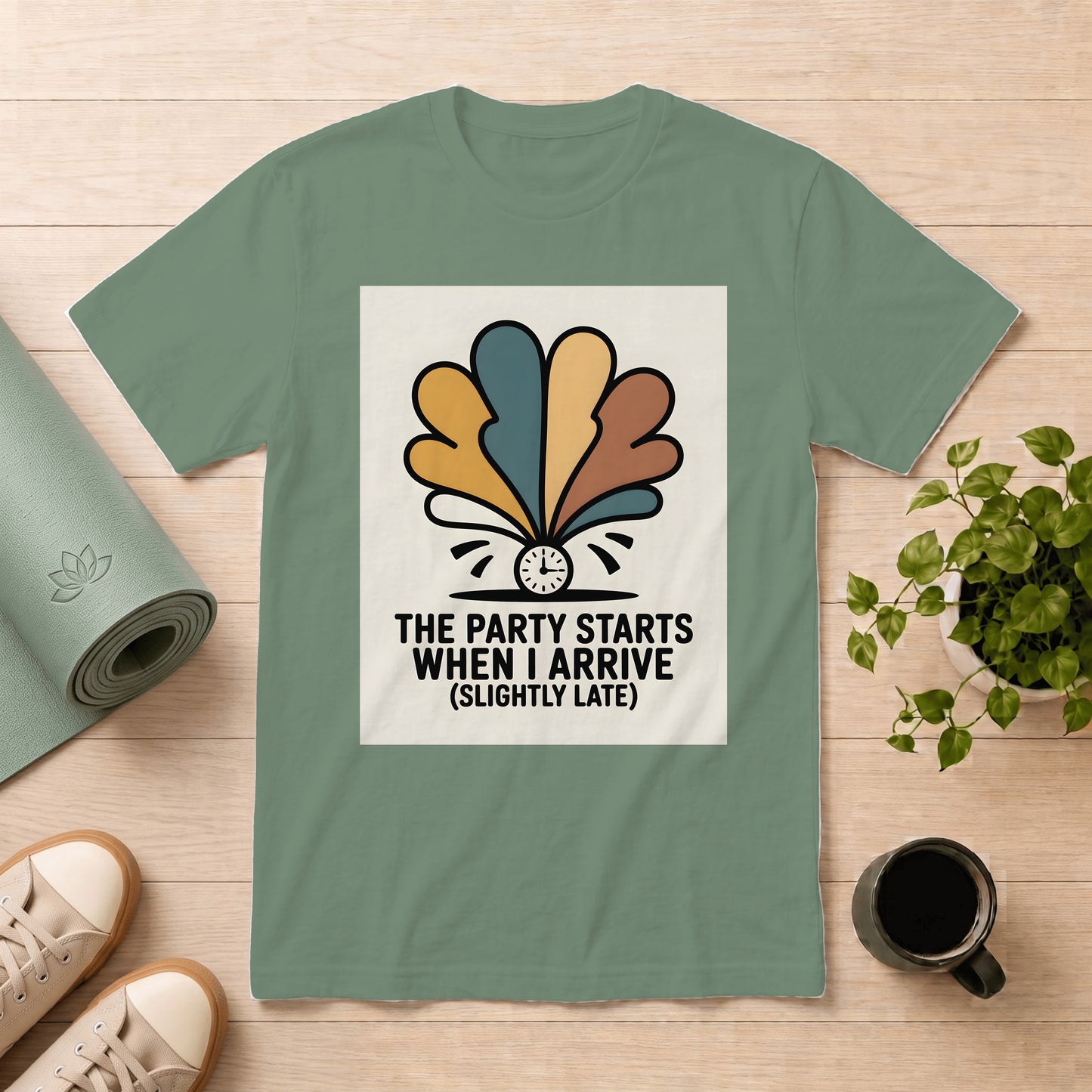 Retro Party T-Shirt — “The Party Starts When I Arrive (Slightly Late)”