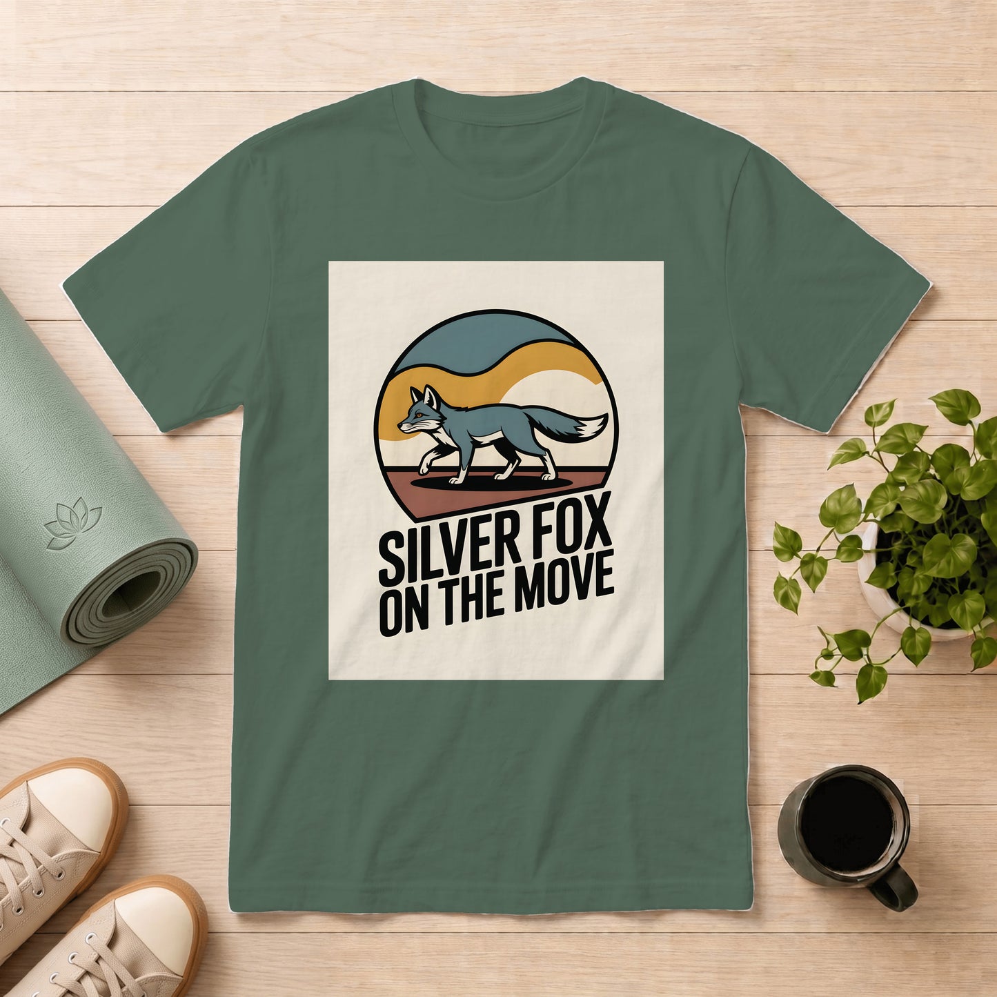 Silver Fox On The Move T-Shirt — Retro Outdoor Fox Graphic Tee