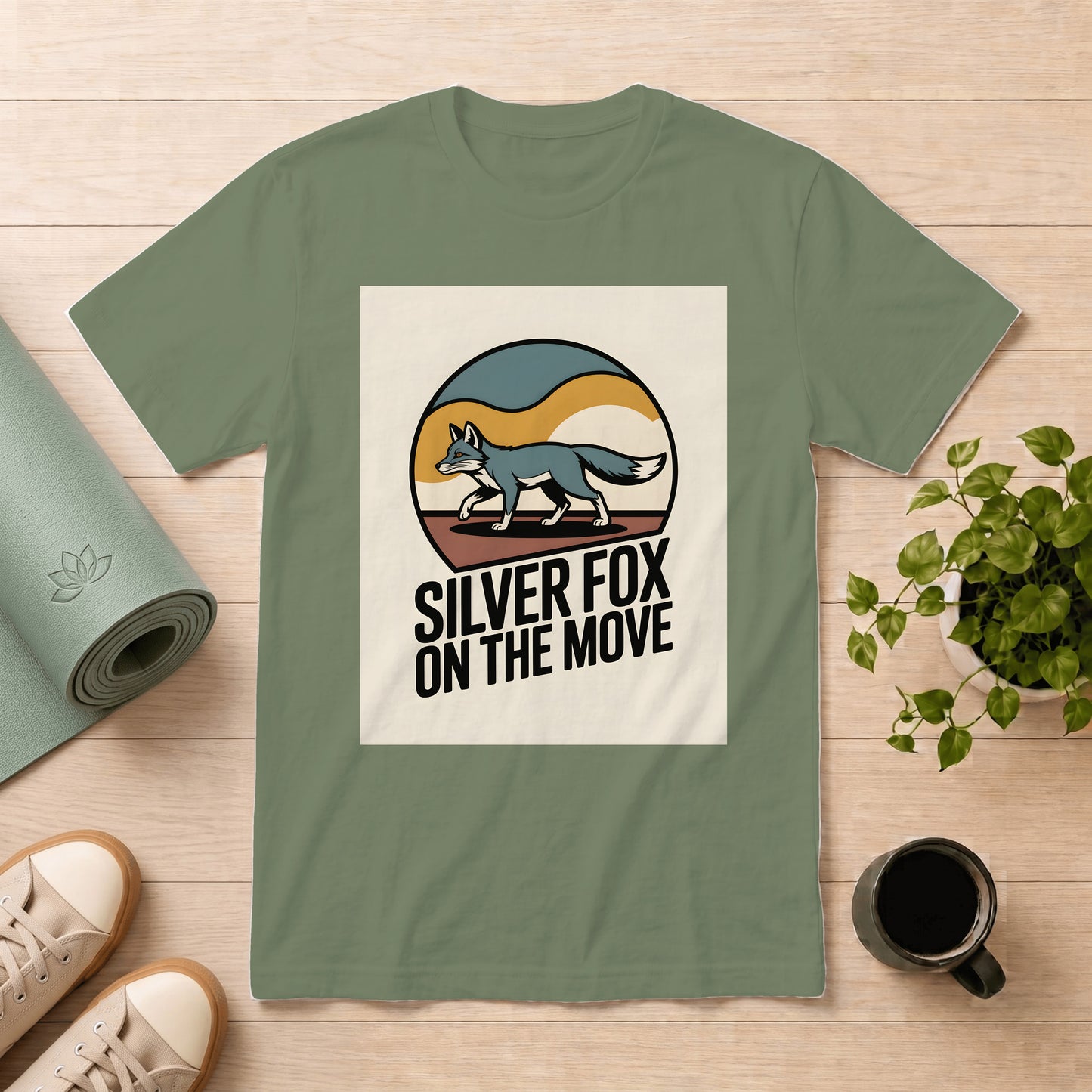Silver Fox On The Move T-Shirt — Retro Outdoor Fox Graphic Tee